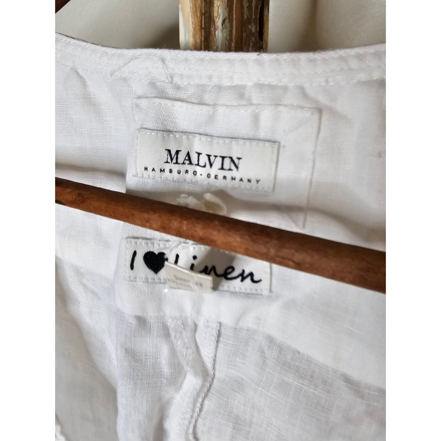 Linen Dress White Drop Waist Pearl Accents by Malvin Germany Ladies size Small