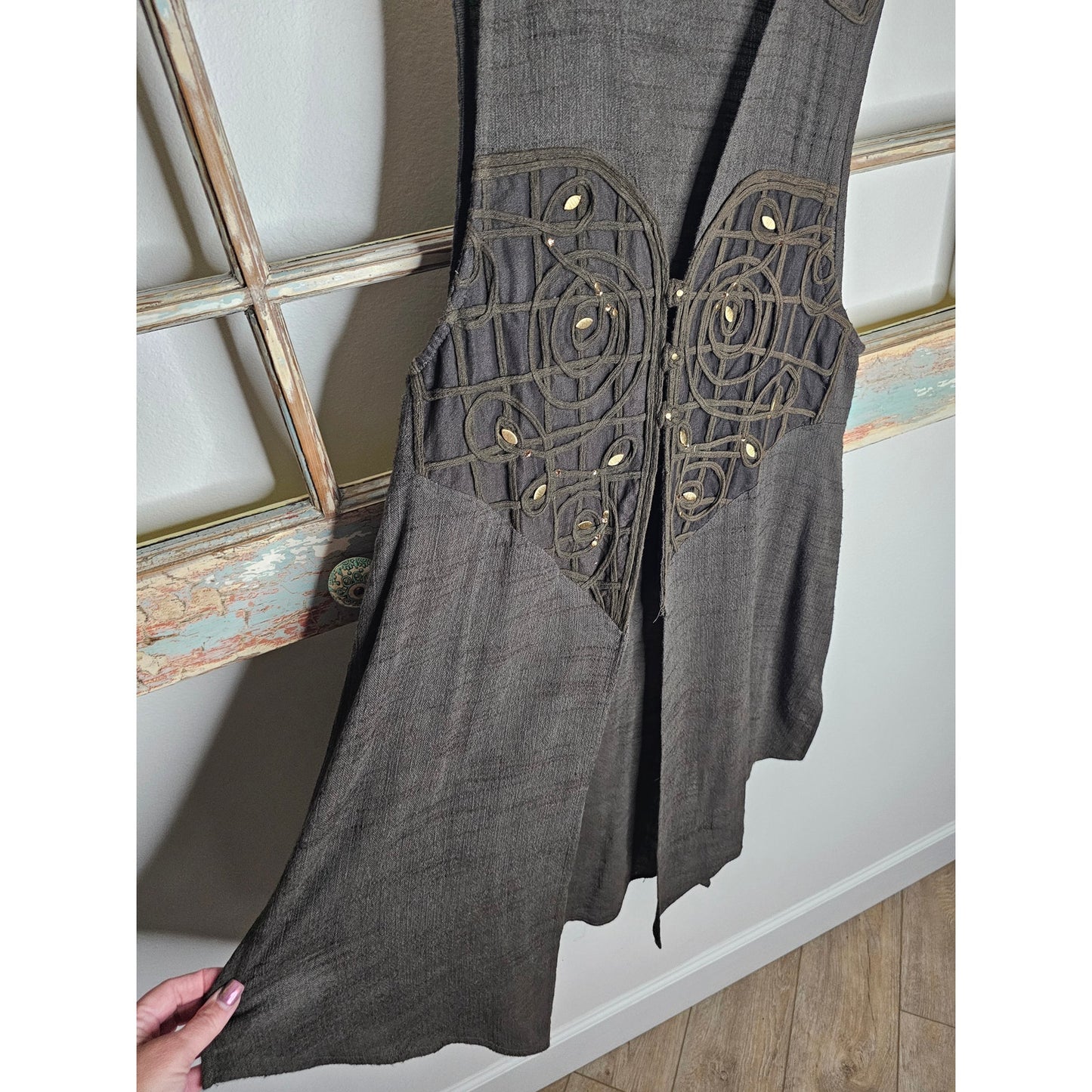 Vintage Cache Boho Army Green Vest W/ Gold Accents Size 10 / Medium