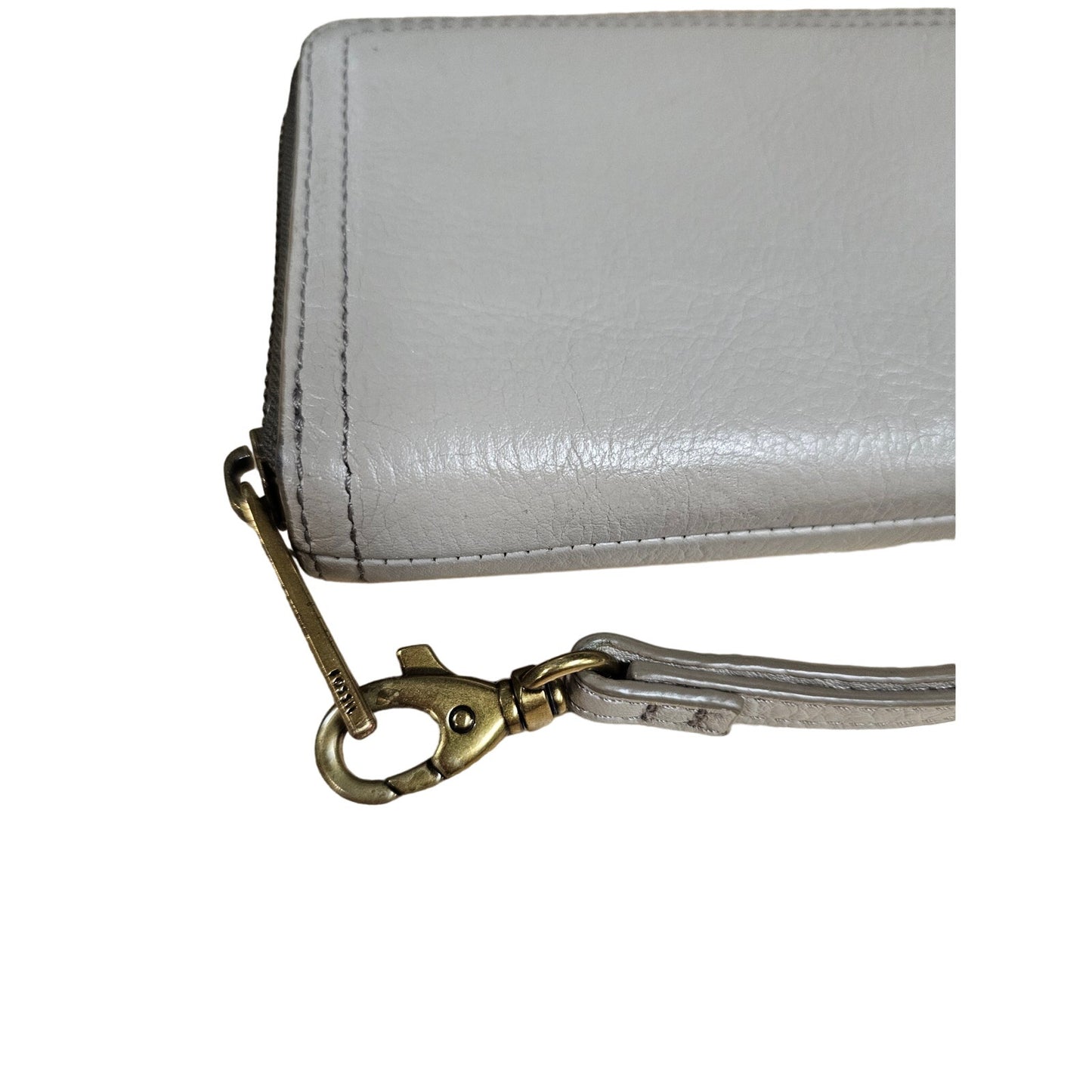 Fossil Khaki Gray Leather Clutch Wallet With Carry Strap