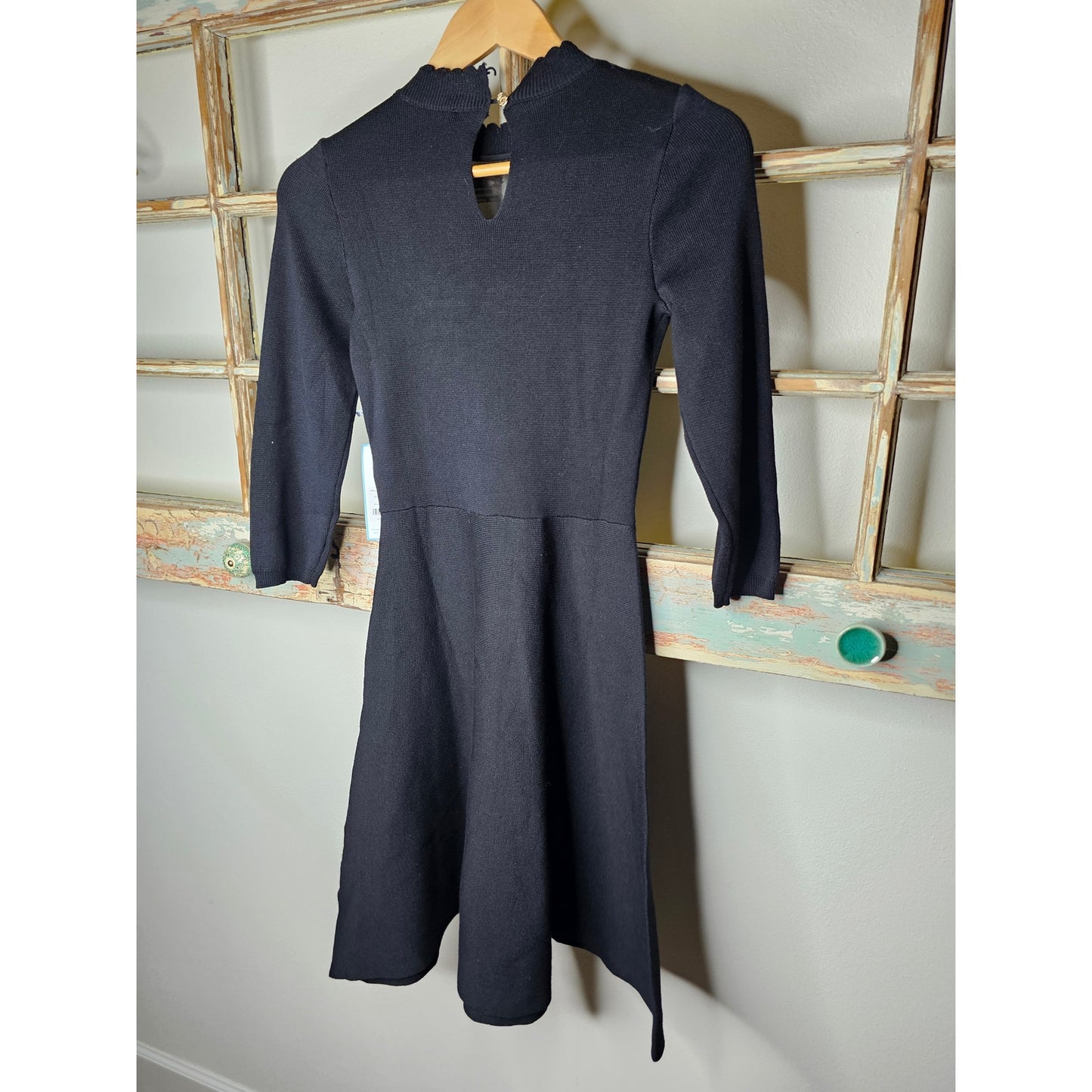 NWT Draper James Black Dress w/ Ruffle Bib neckline & polka dot lace size XS
