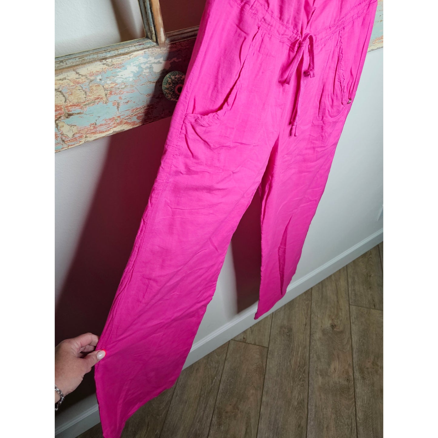 Hot Pink Strapless Drawstring Wide Leg Jumpsuit Ladies size XS