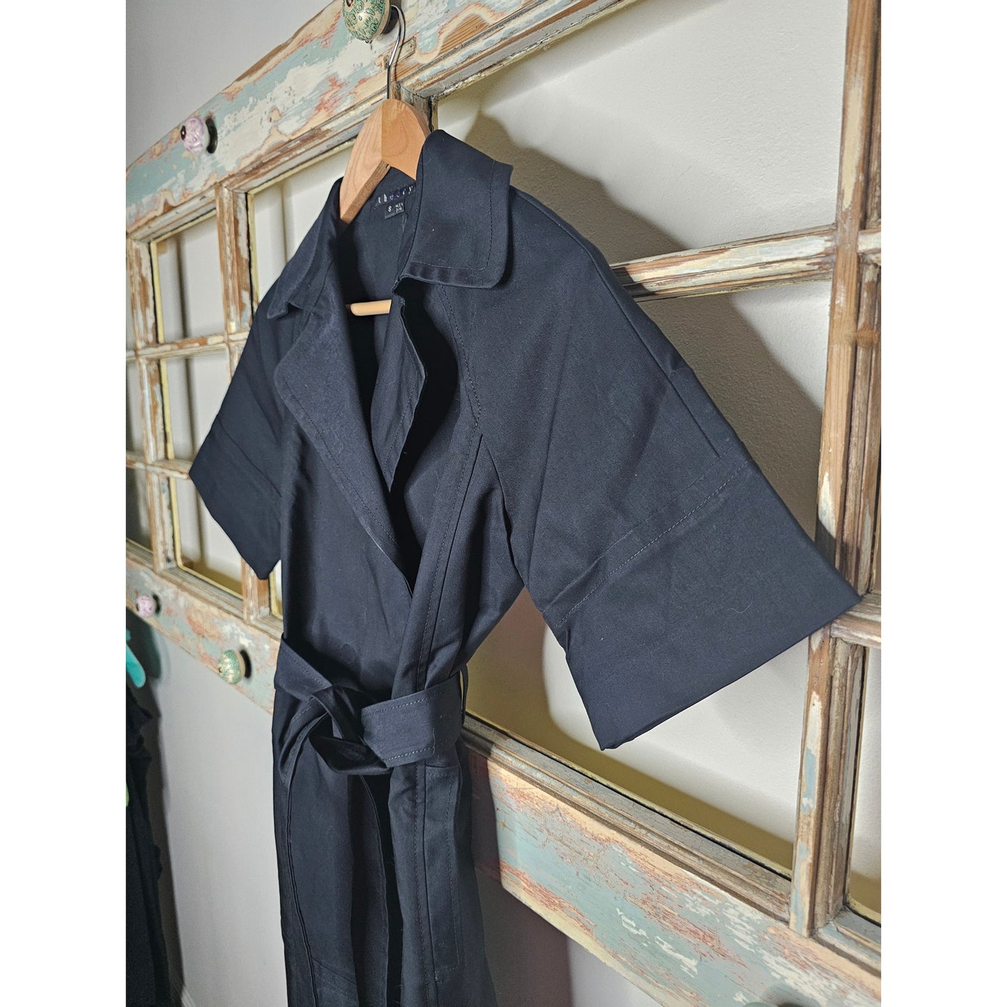 Theory Black Collared Trech Tailored Coat Dress Ladies size Small
