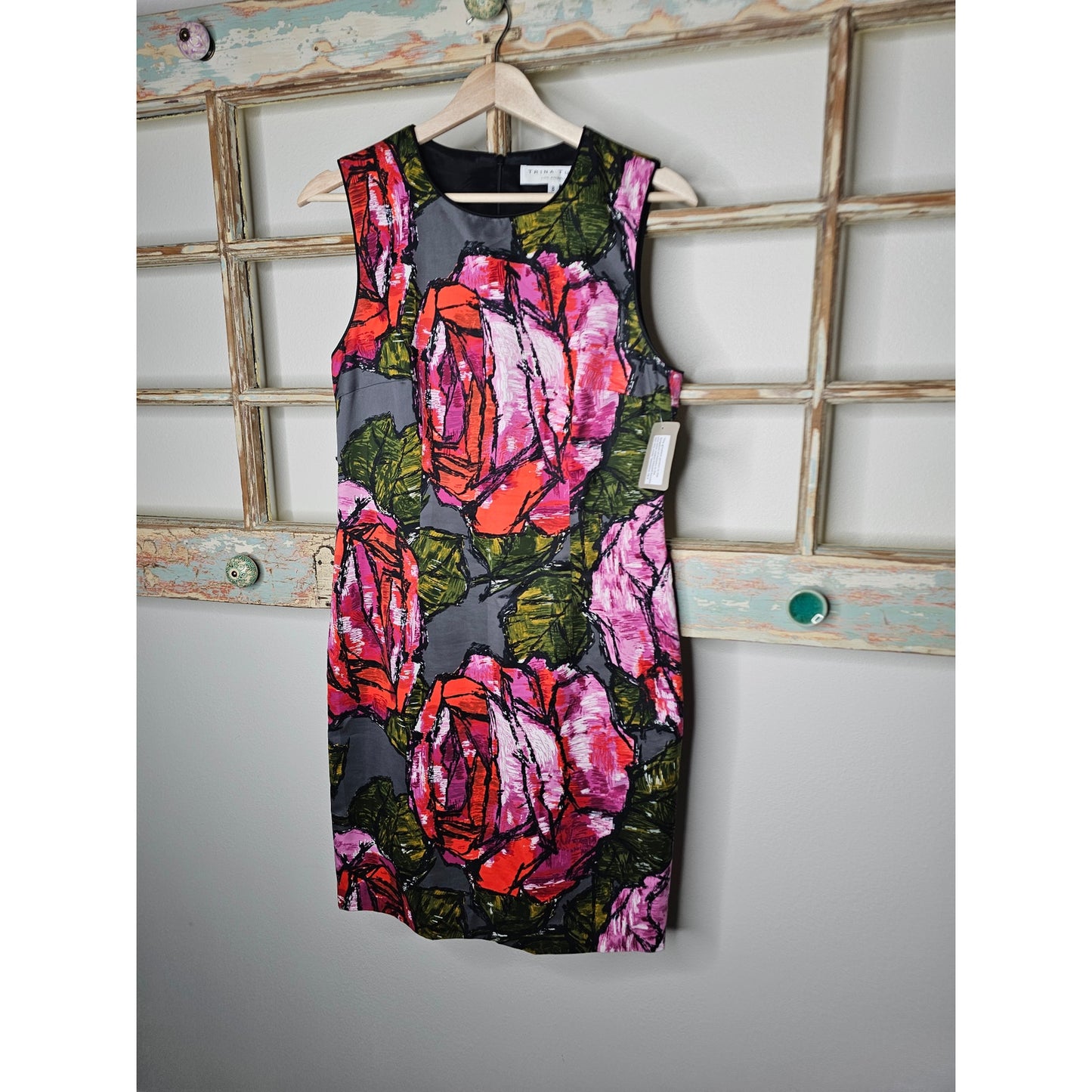 Trina Turk Mirren Rose Floral Print Sheath Dress Silk Blend Size 8