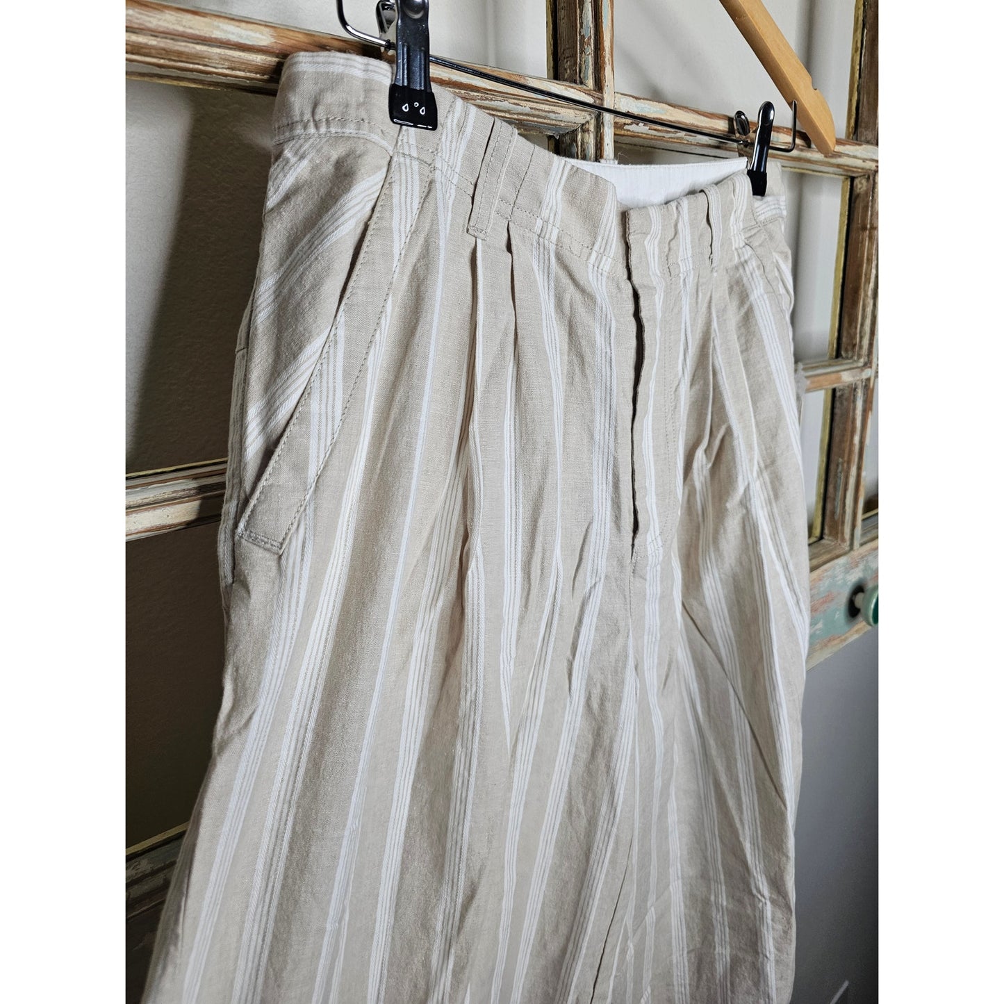 NWT Free People Wide Pleated Striped Linen Blend Pants Ladies size 4