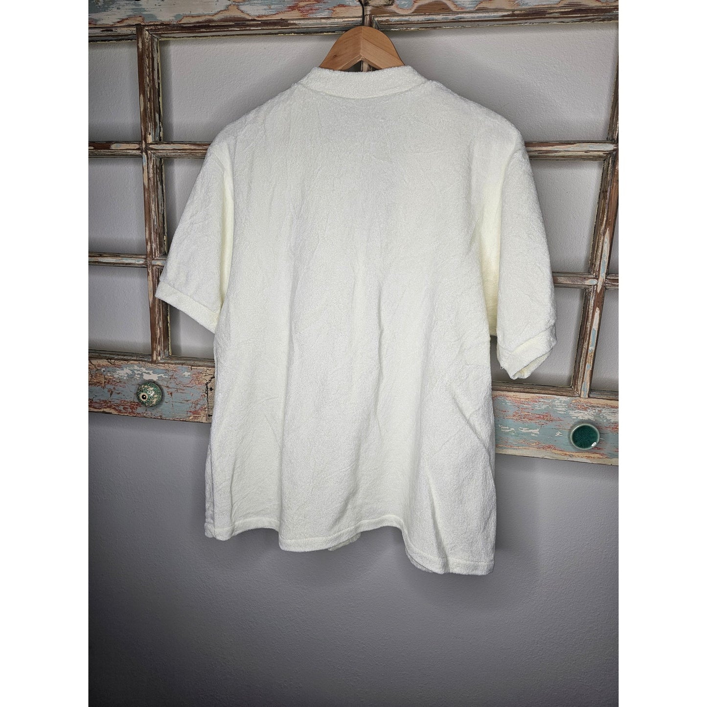 Vintage Cream Terry Cloth Zip Up Top W/ Pockets Oversized Unisen Size Small