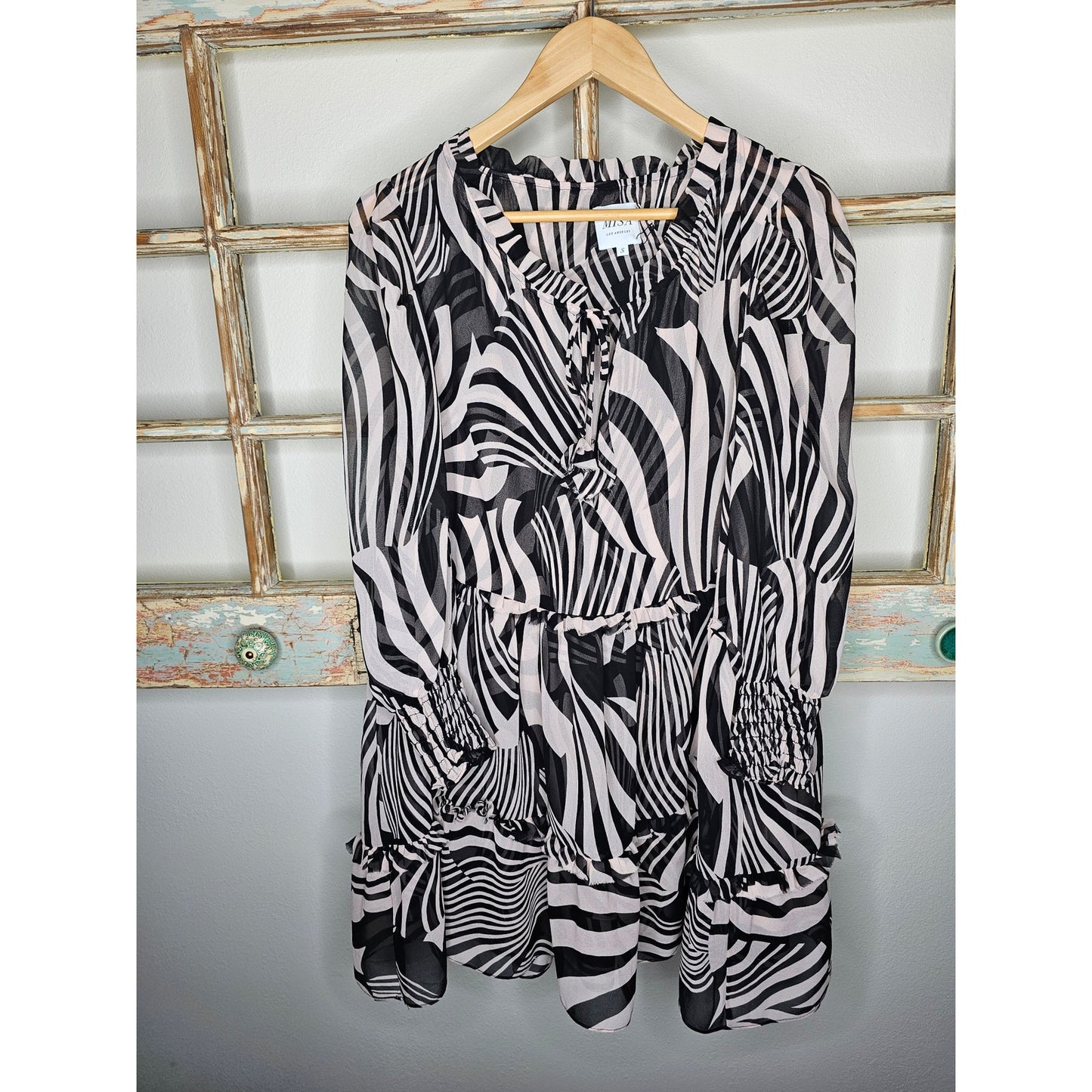 NWOT Misa Zebra Print Sheer Tiered Dress Ladies Size Small