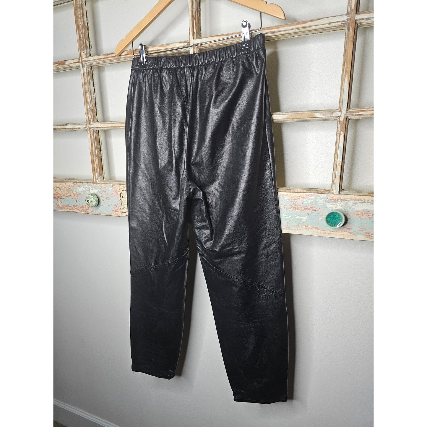 Plush Black Leather comfortable Relaxed Fit Pull on Pants Size 27