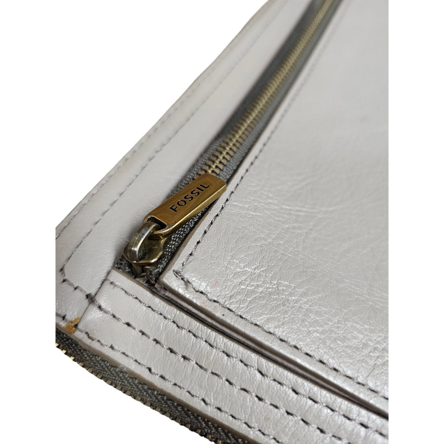 Fossil Khaki Gray Leather Clutch Wallet With Carry Strap