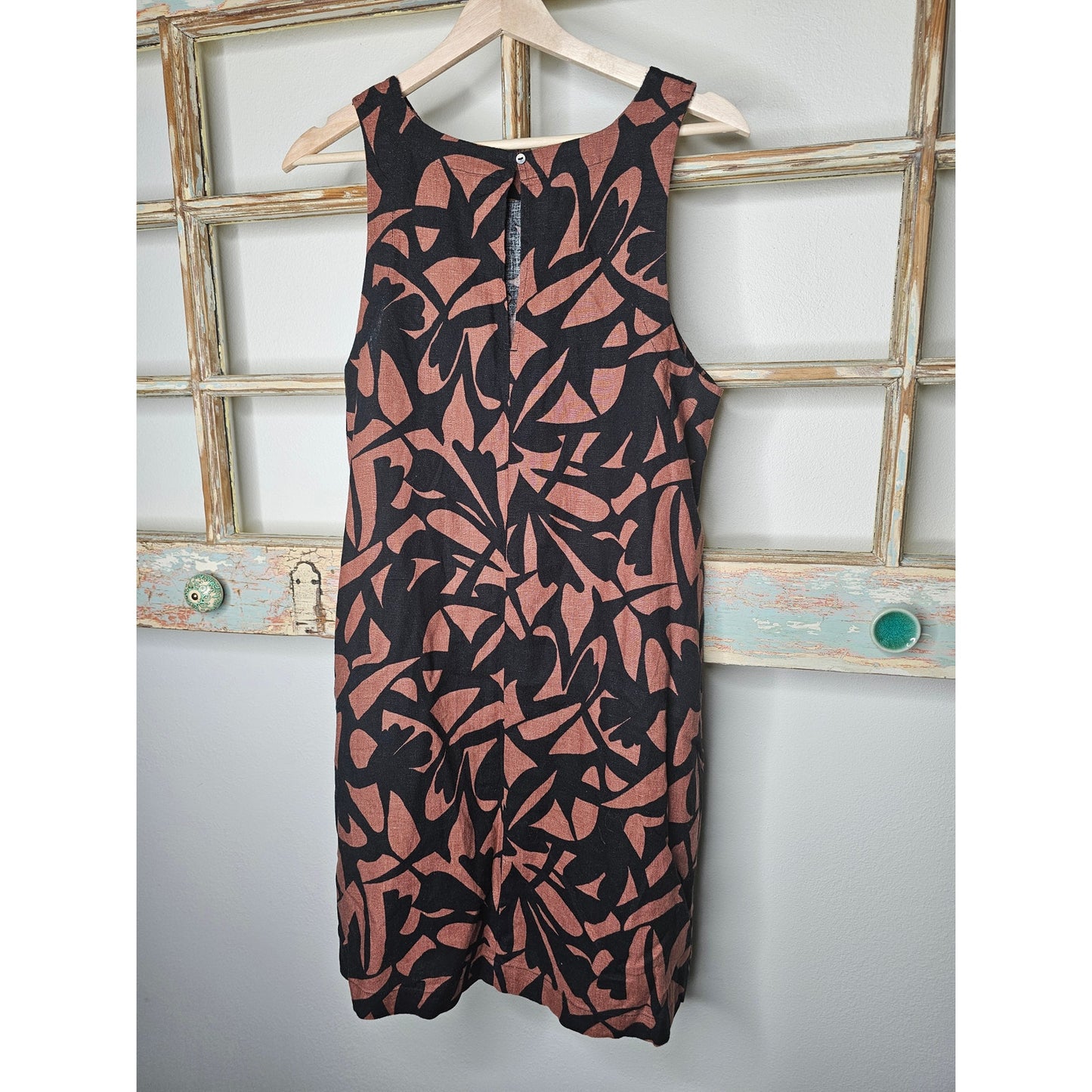 NWT Black/Brown Floral Linen Blend Dress Ladies Size Medium