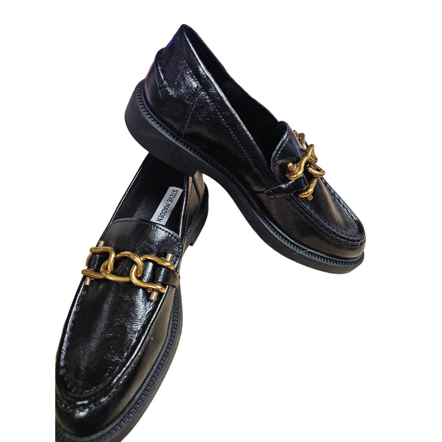 NWOB Black Leather Steve Madden Kalon Loafers with bit accents size 9