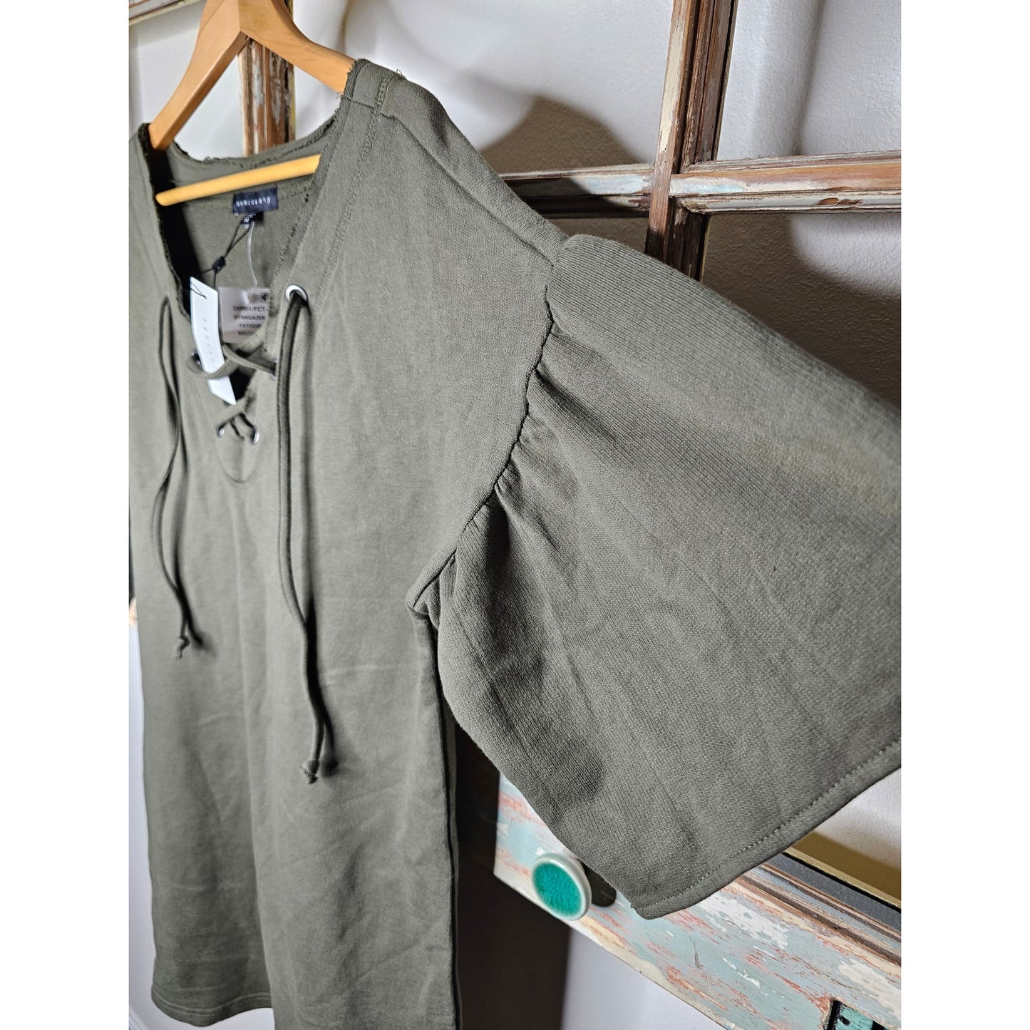 NWT Sactuary Army Green Short Sleeve Lace Up Ladies Medium Dress