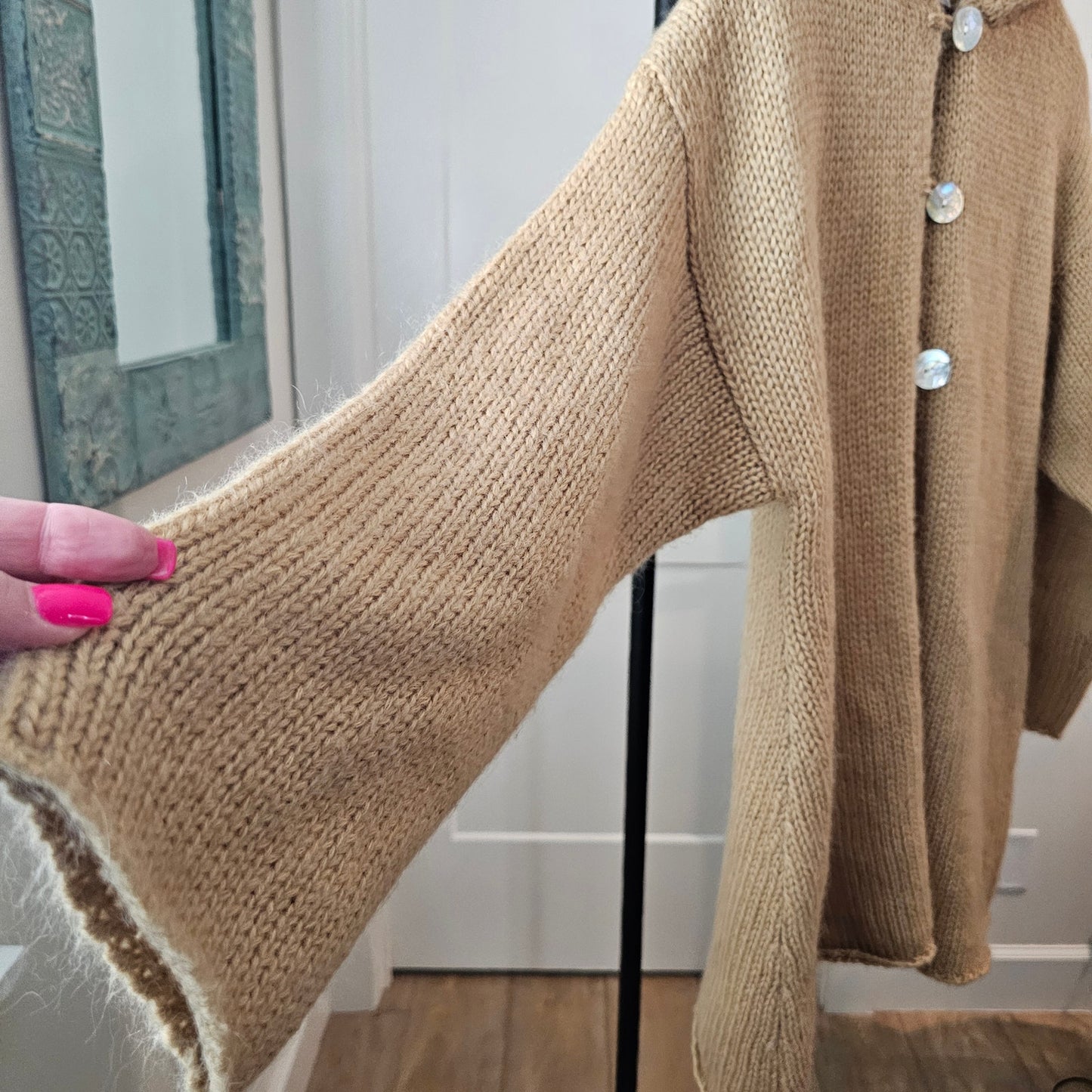 Soft Surroundings Tan Mohair 3 Button Cardigan With Hood Ladies size Small