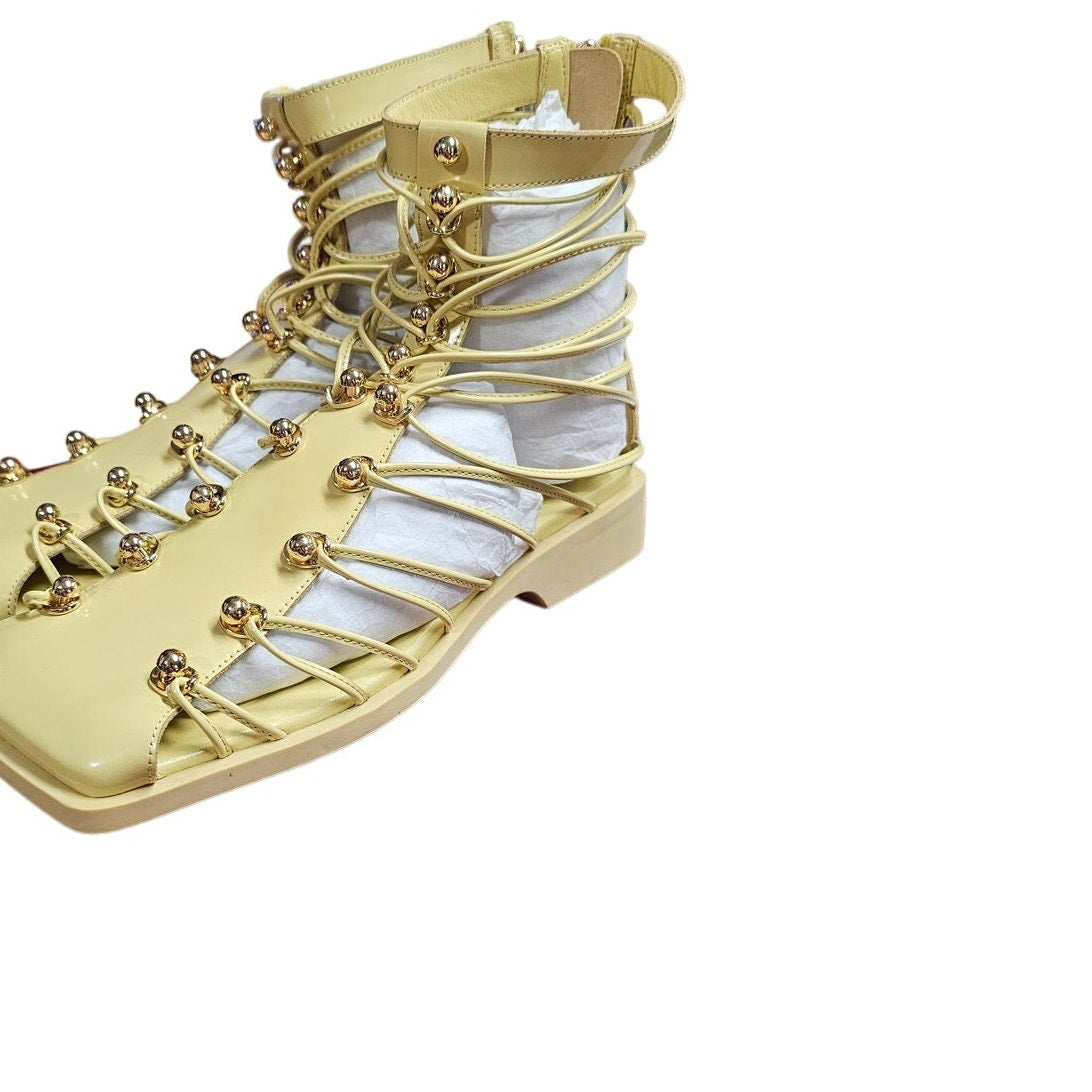 NIB Vivienne Hu Patent Leather Butter Nut Gladiator Sandals Size 37 / 8