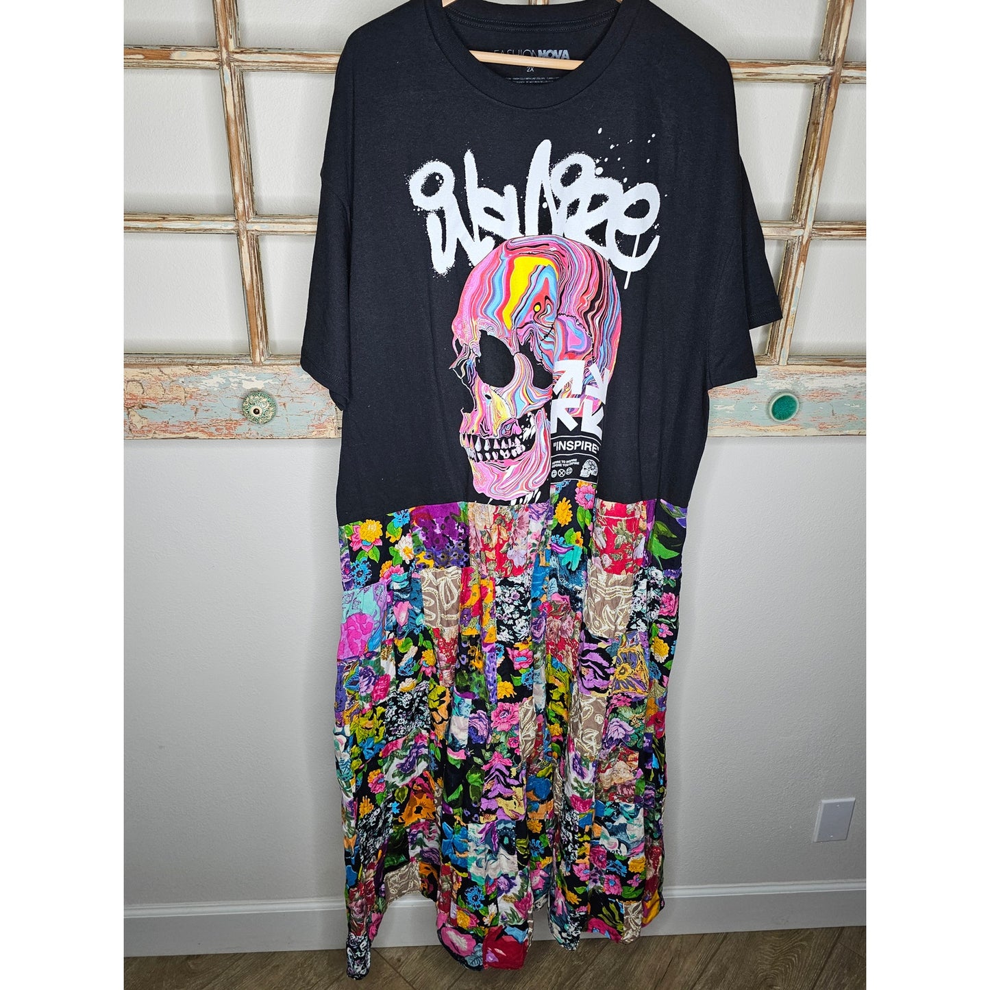 ONE OF A KIND T-Shirt BOHO flowy Patchwork Dress Ladies size 2X