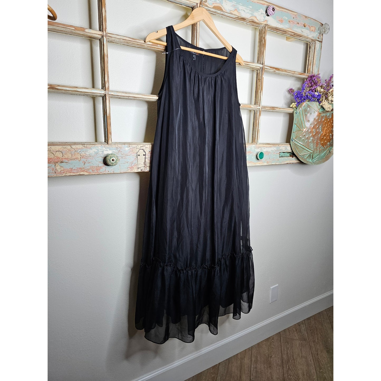 NWT APART Black Sleeveless Dress slip dress with Sheer overlay Size 8