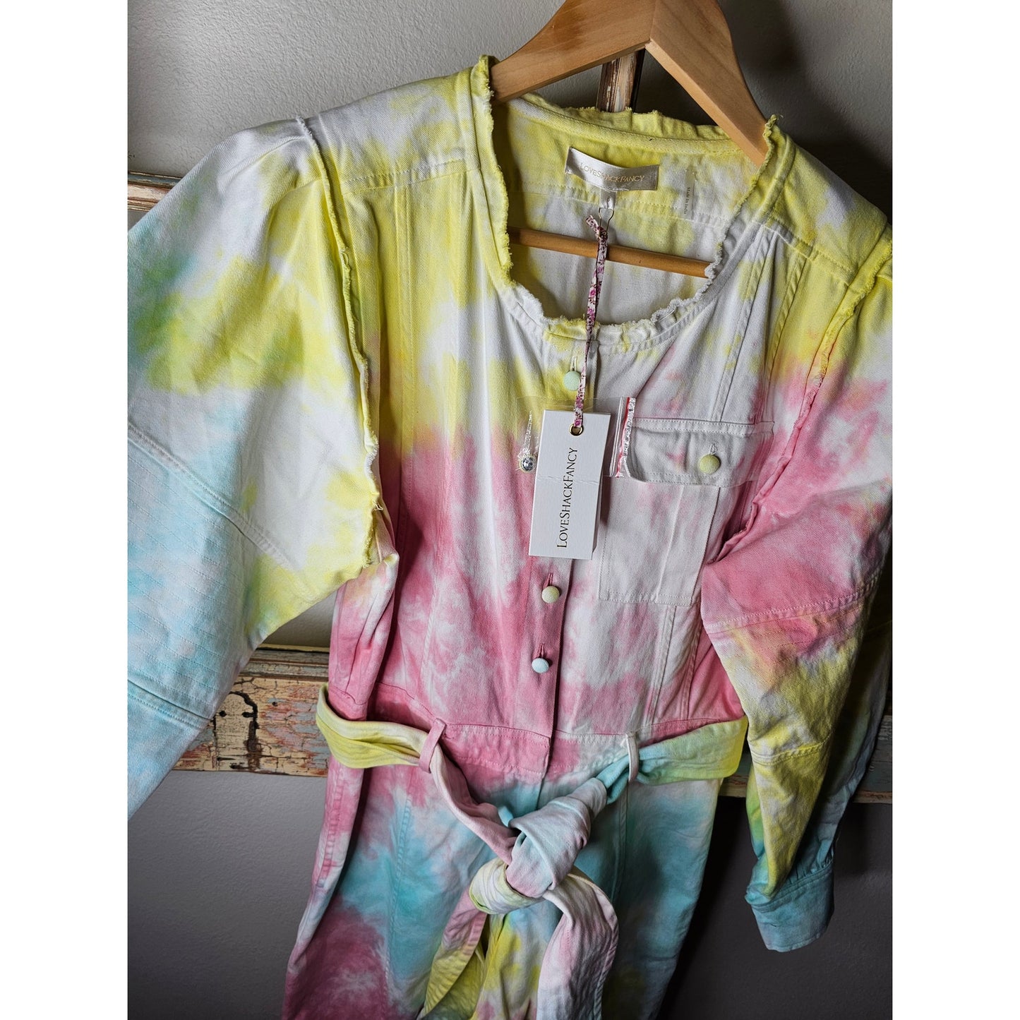 NWT Love Shack Fancy Paca Jumpsuit Rainbow Radial Tie Dye Size 6