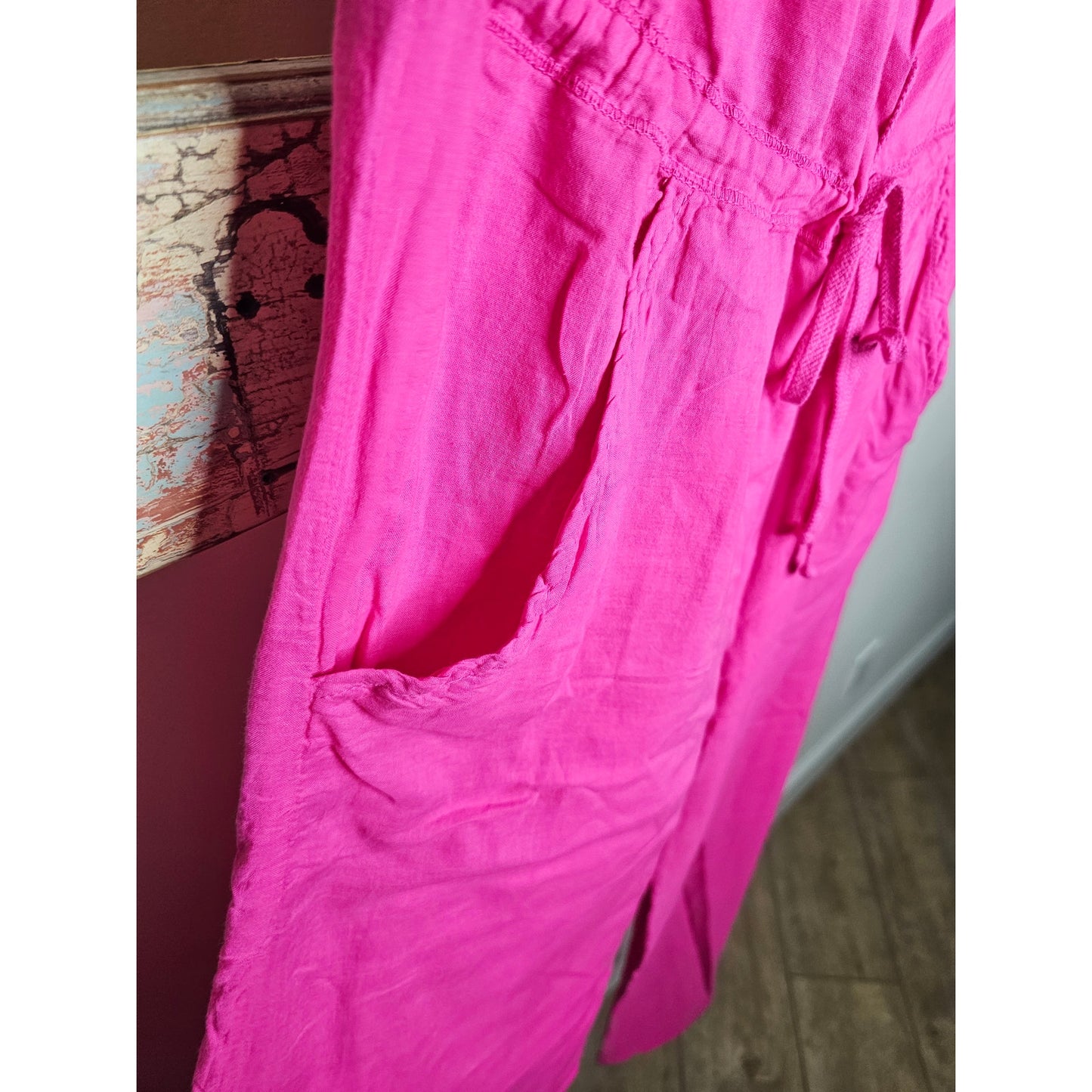 Hot Pink Strapless Drawstring Wide Leg Jumpsuit Ladies size XS