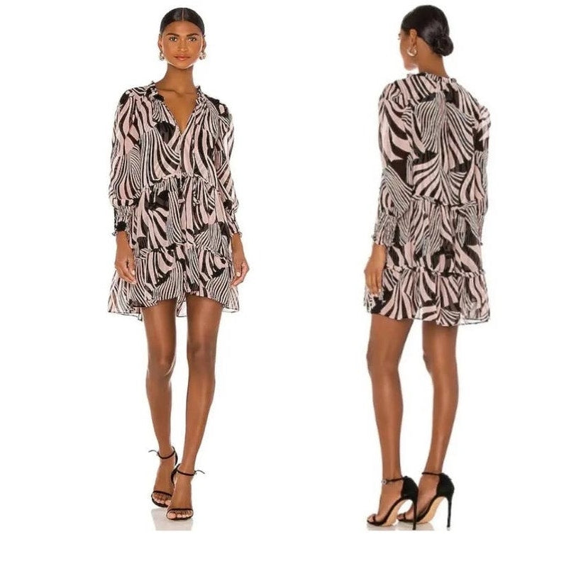 NWOT Misa Zebra Print Sheer Tiered Dress Ladies Size Small