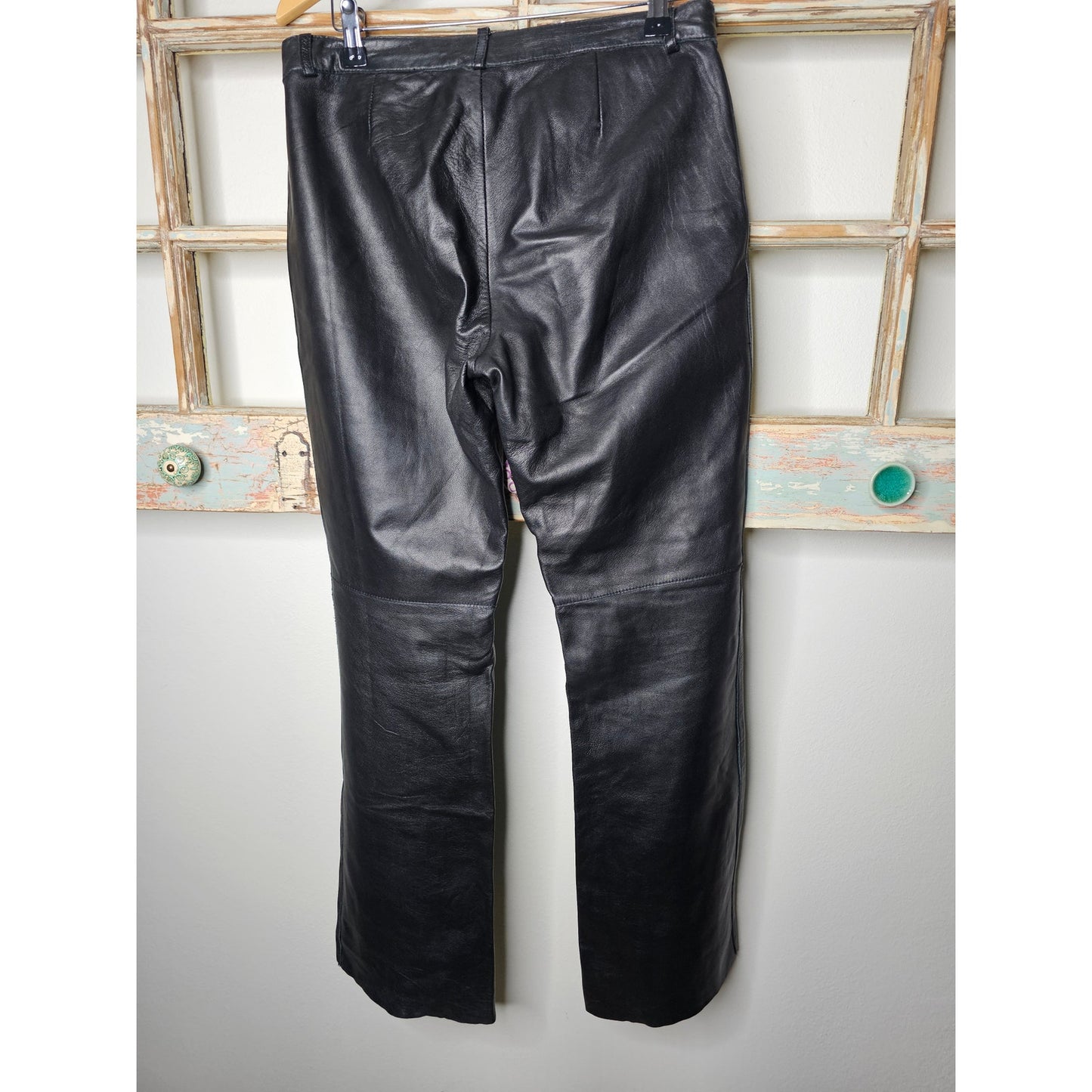 Hugo Buscati Black Leather Straight Leg Pants Motorcycle, riding, biker chic Size 8