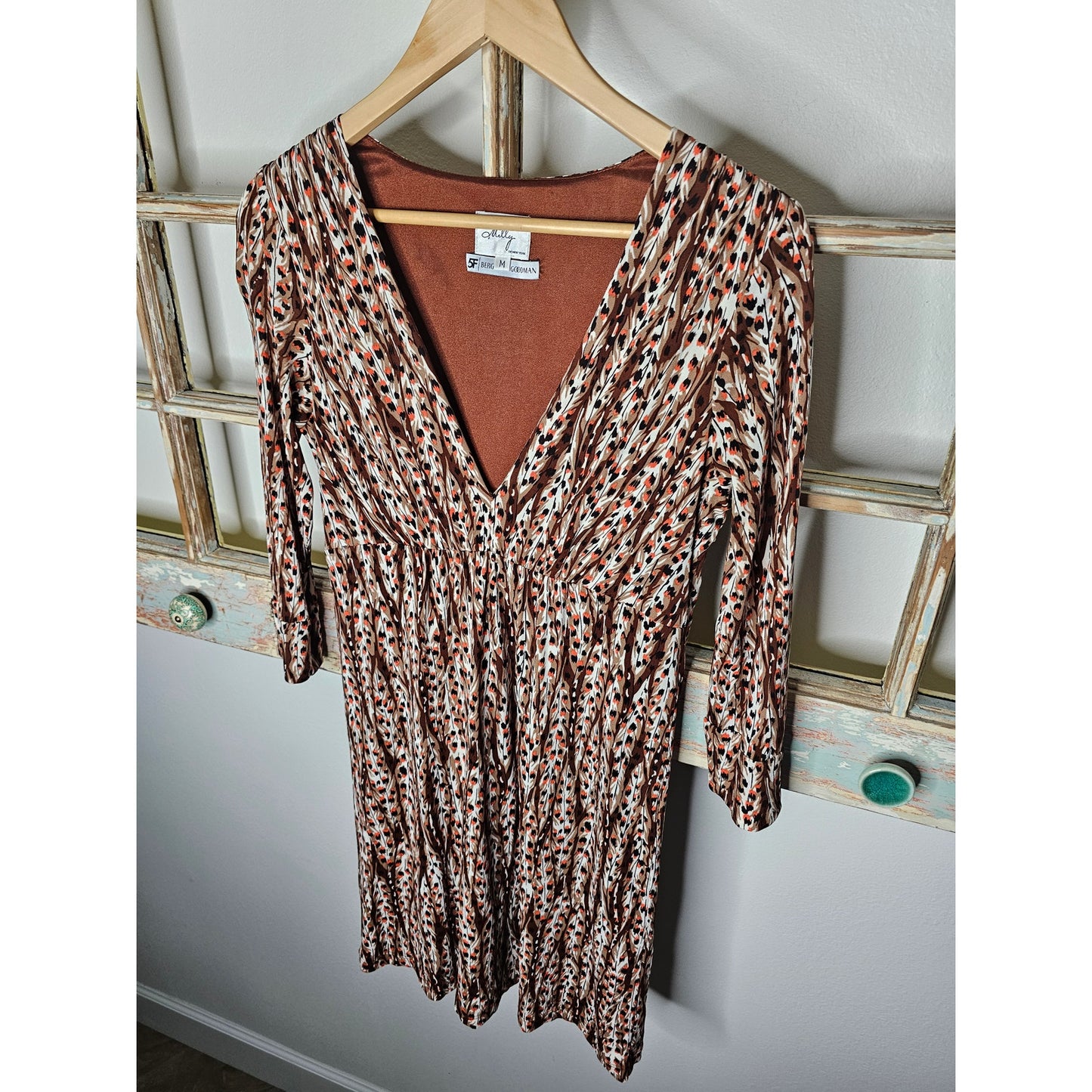 Vintage Milly Lined Mini Dress In a Brown Retro Print Size Medium