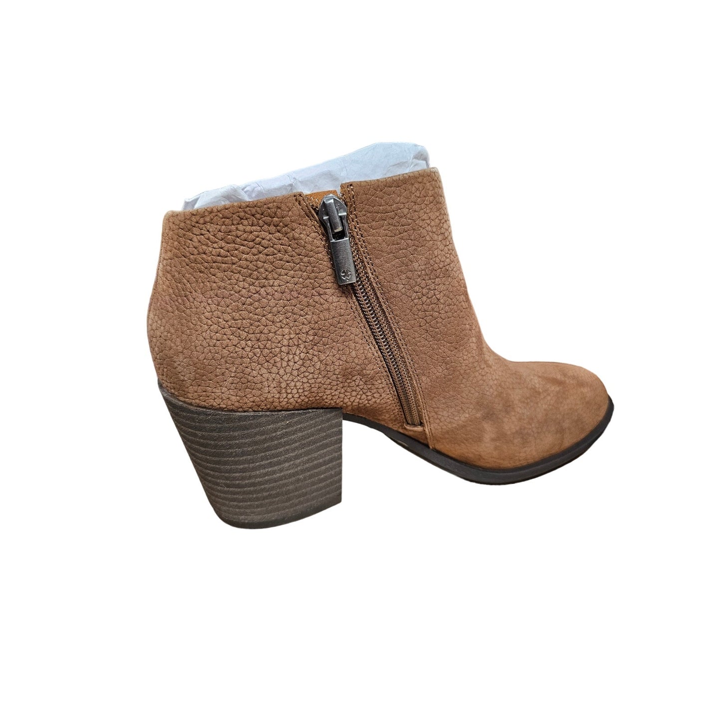 NWT Lucky Bellita Asymmetrical Block Heel Booties in Cedar tone size 8.5