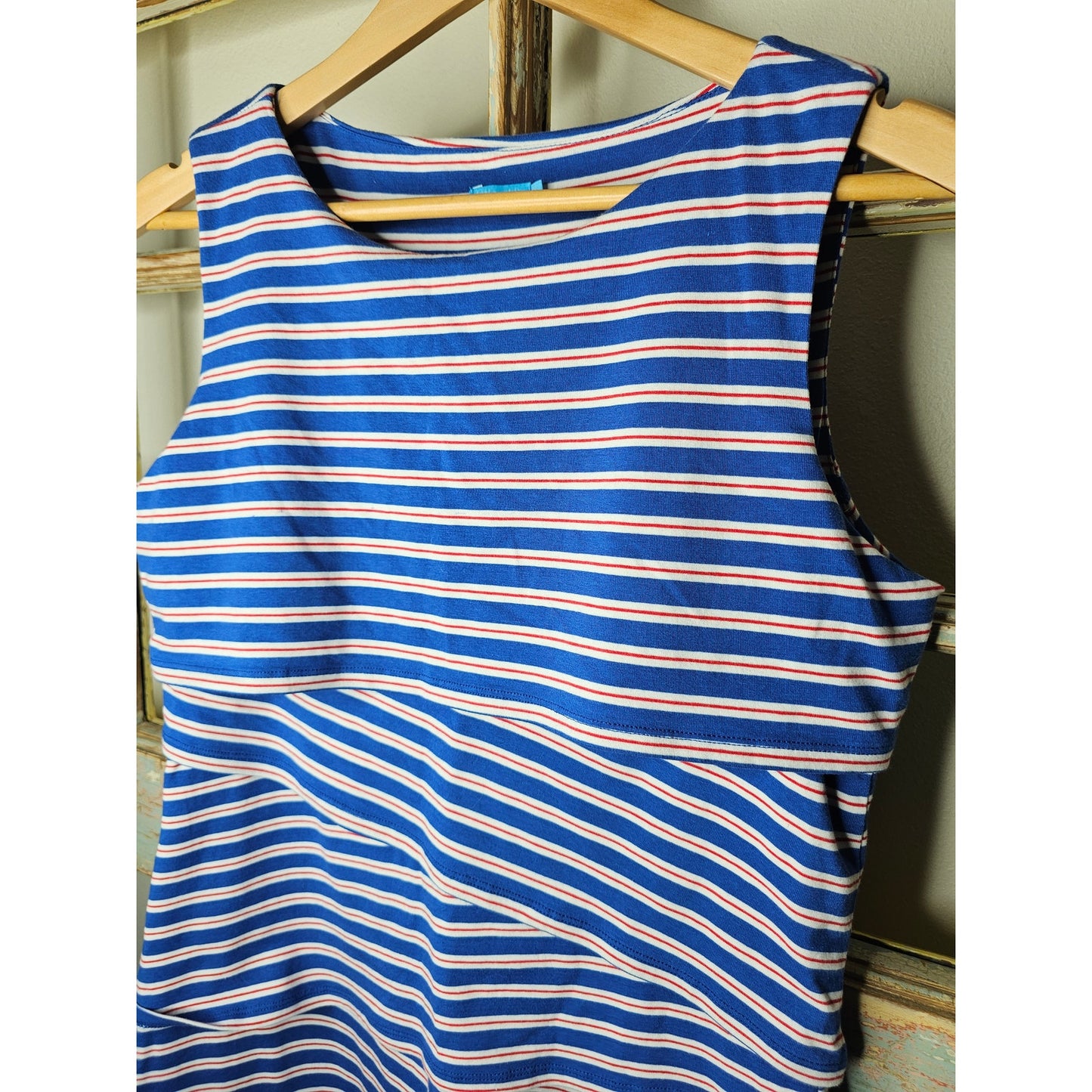 J. Mclaughlin Red/White/Blue Striped Nicola Tiered Sleeveless dress size Medium