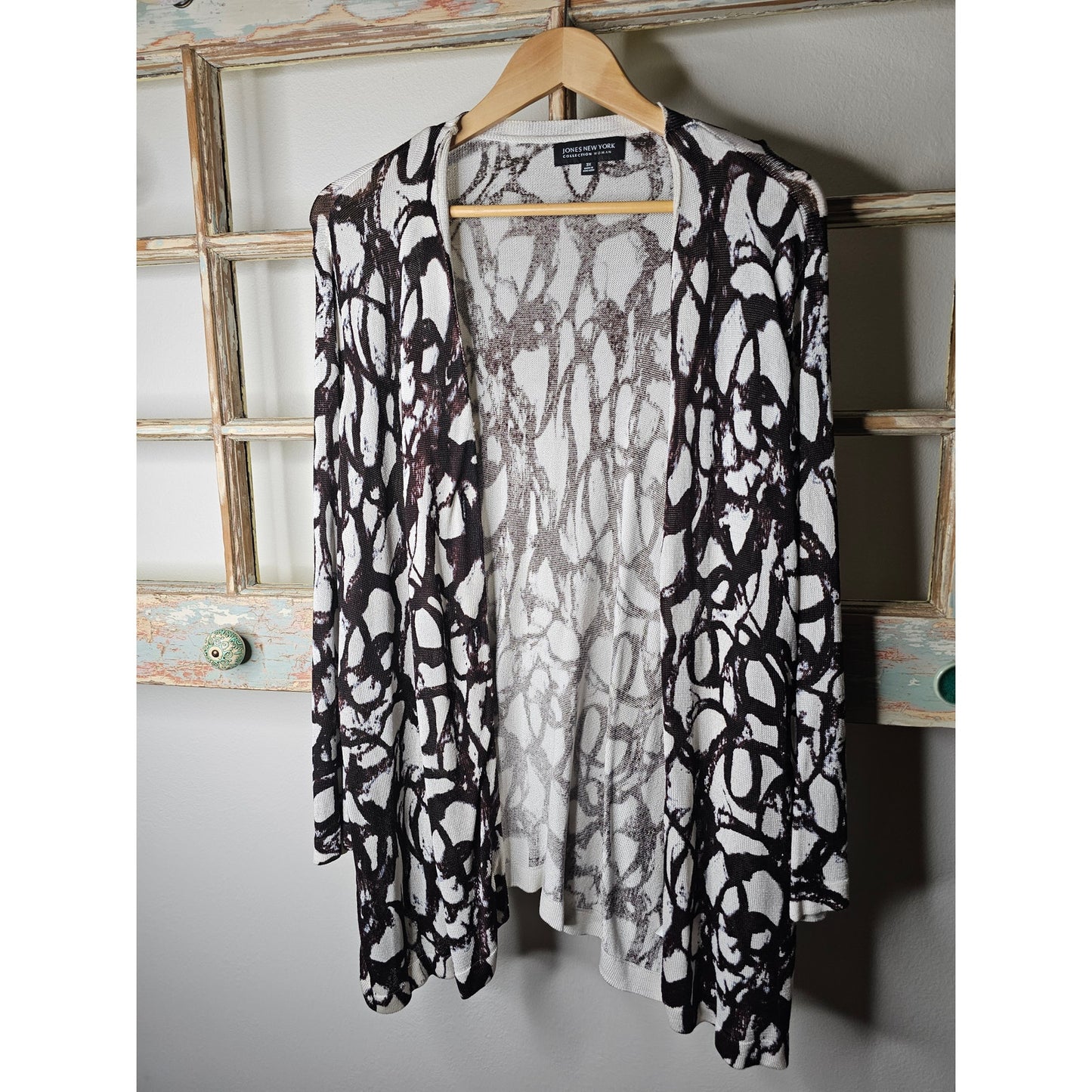 Two Piece Jones NY Brown/White Short Sleeve & Cardigan Size 3X
