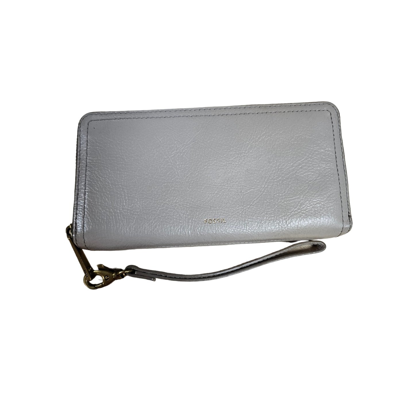 Fossil Khaki Gray Leather Clutch Wallet With Carry Strap