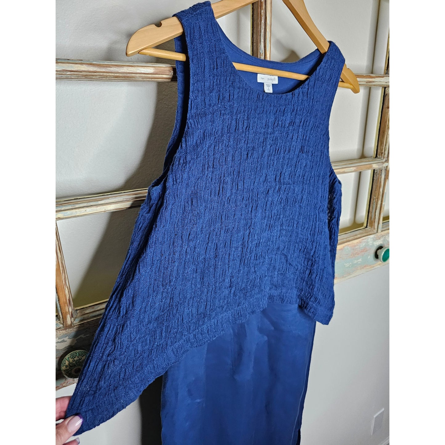 Vintage Linen Pure Jill Blue Midi Sleeveless Dress Ladies Size Small