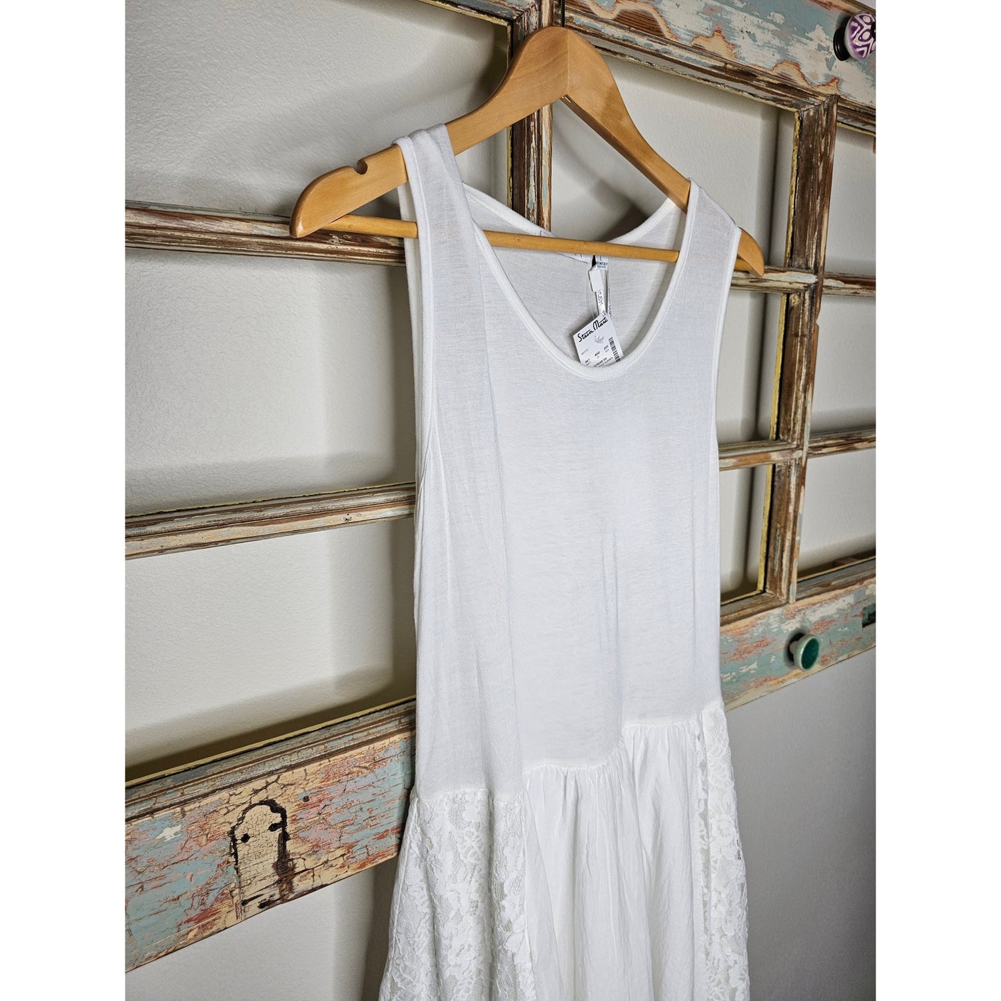 NWT Vasna Italian Made White Midi Dress with Lace ladies size Large