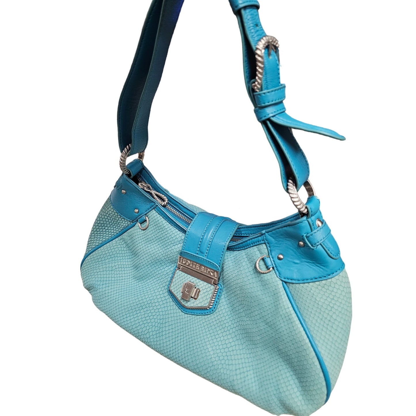 Judith Ripka Turquoise Suede Snakeskin leather Hoho Shoulder Bag Purse wi/ Dust bag