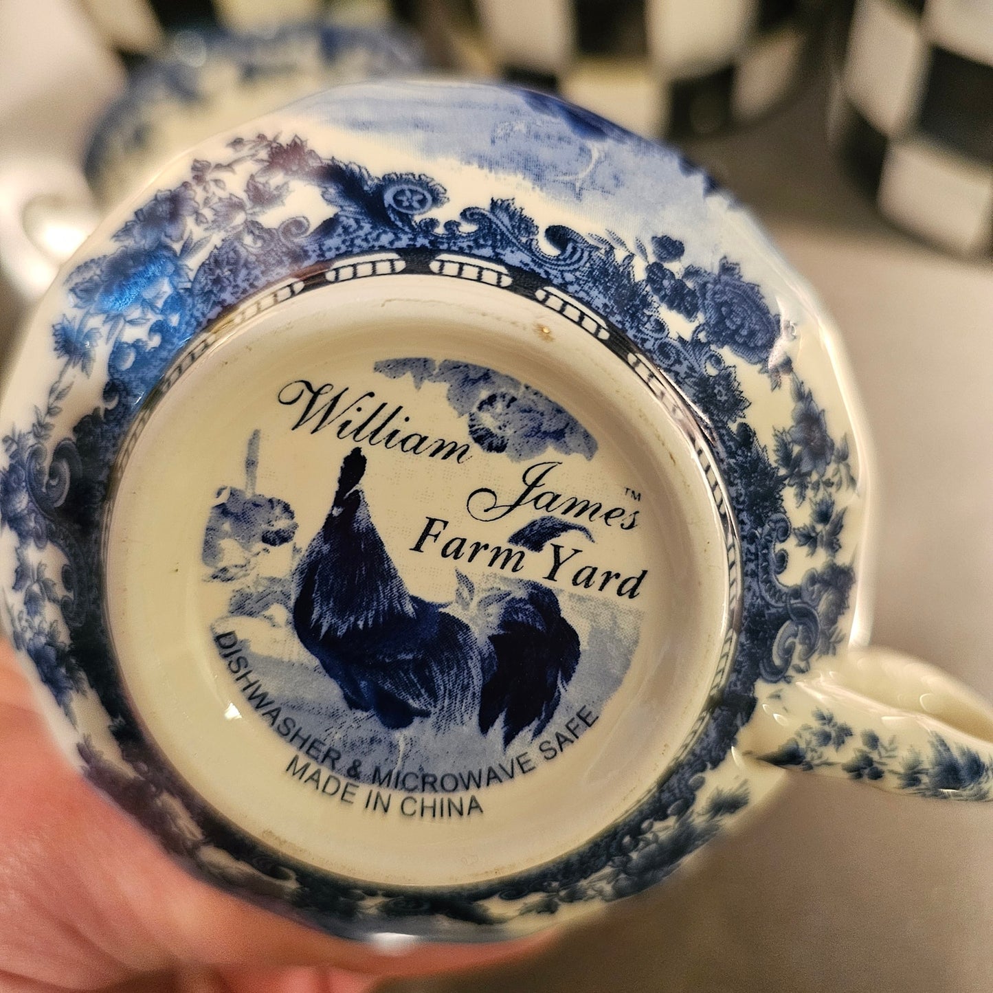 Rooster Tea Cups William James Farm Yard Set of 2 Blue & White