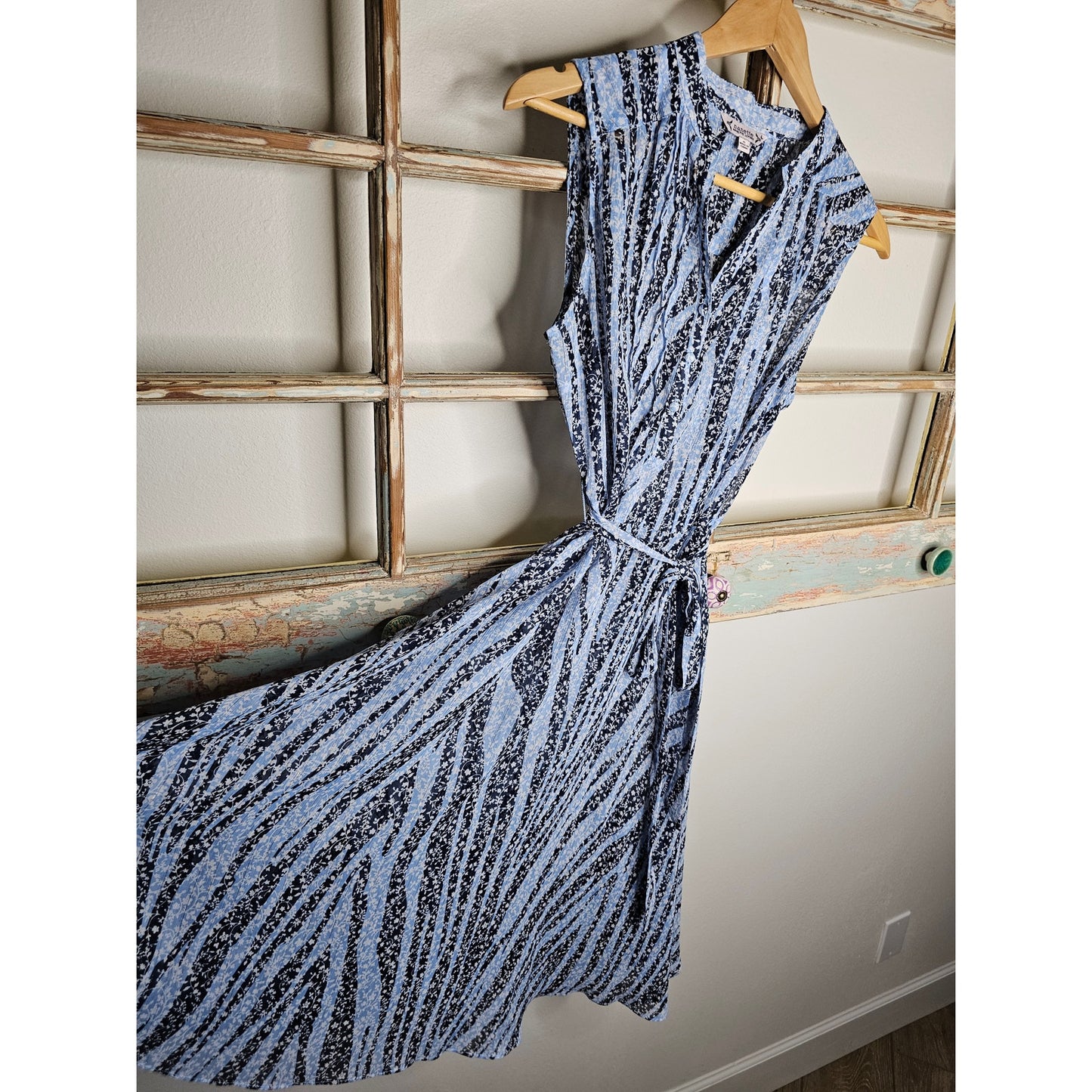 Nanette Lepore Blue Metallic Floral Sleeveless Shear Dress Size 6