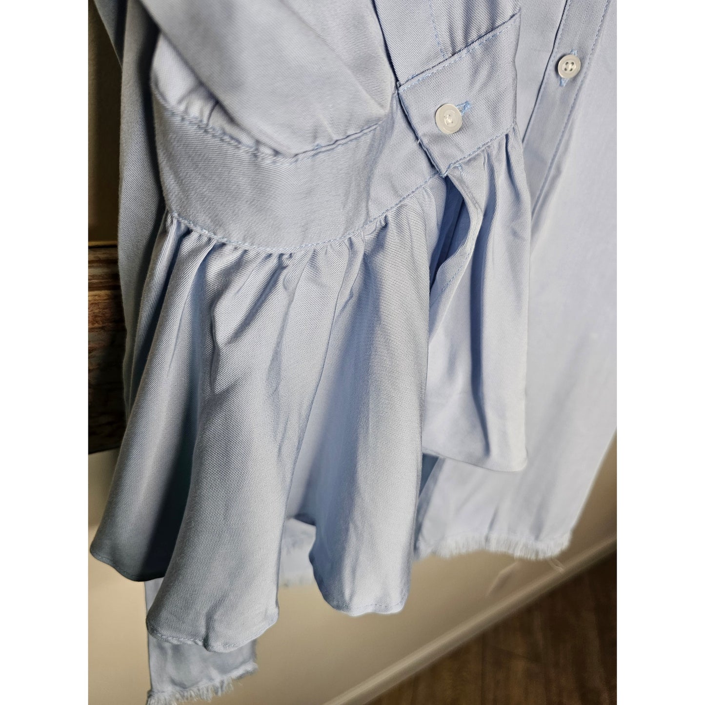 Marc New York Collared Button Up Blue Top 3/4 Bell Sleeves Size Medium
