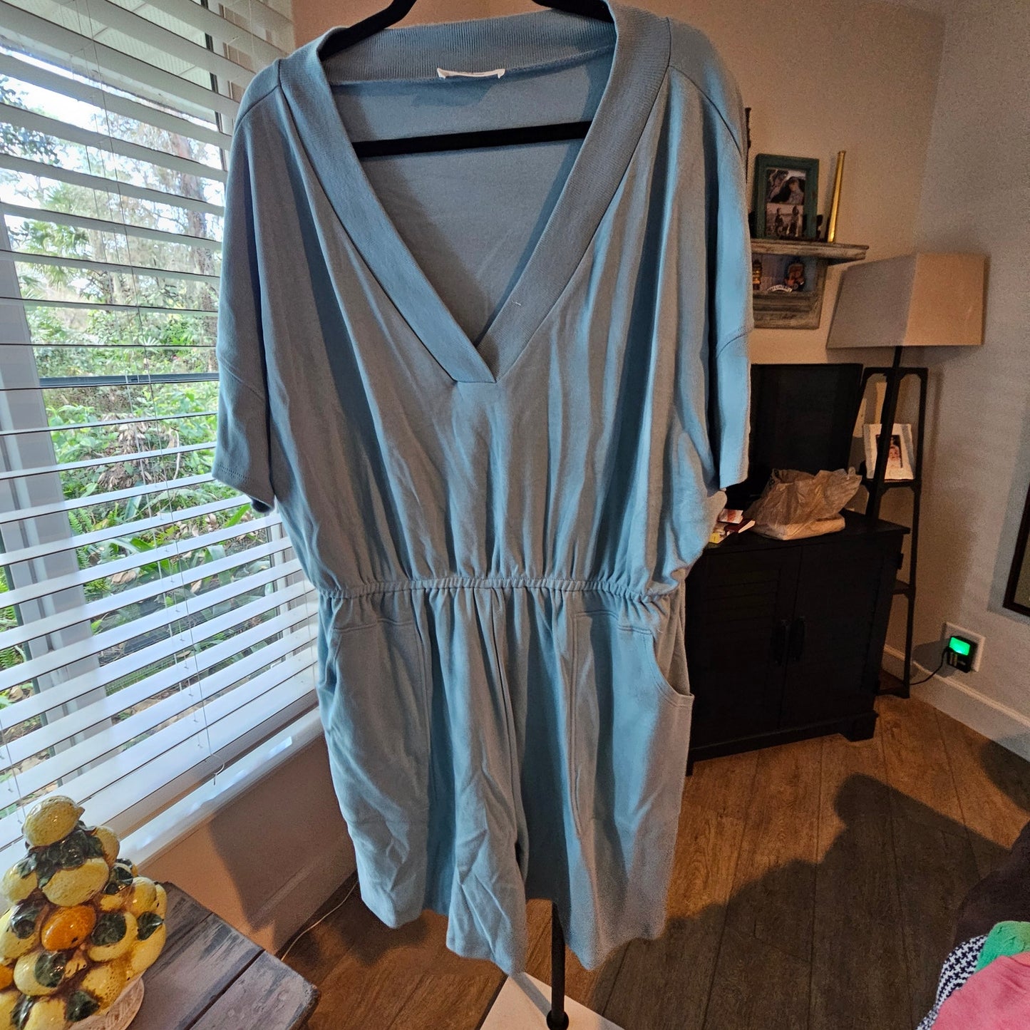 Plus Short All / Romper V-neck W/ Pockets and elastic waist 3X
