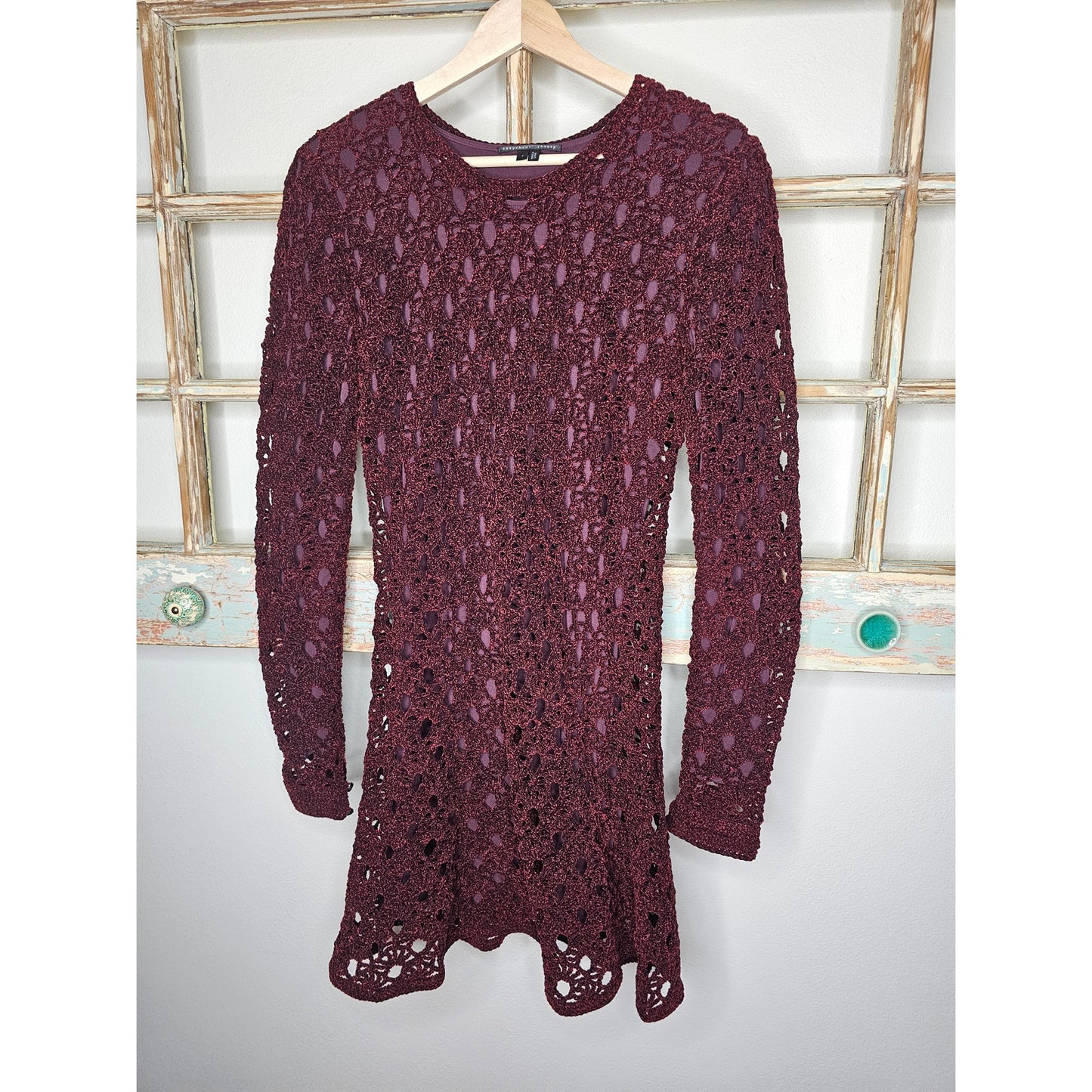 Theysken's Theory Maroon Crocheted Dress W/ Slip Ladies size Small
