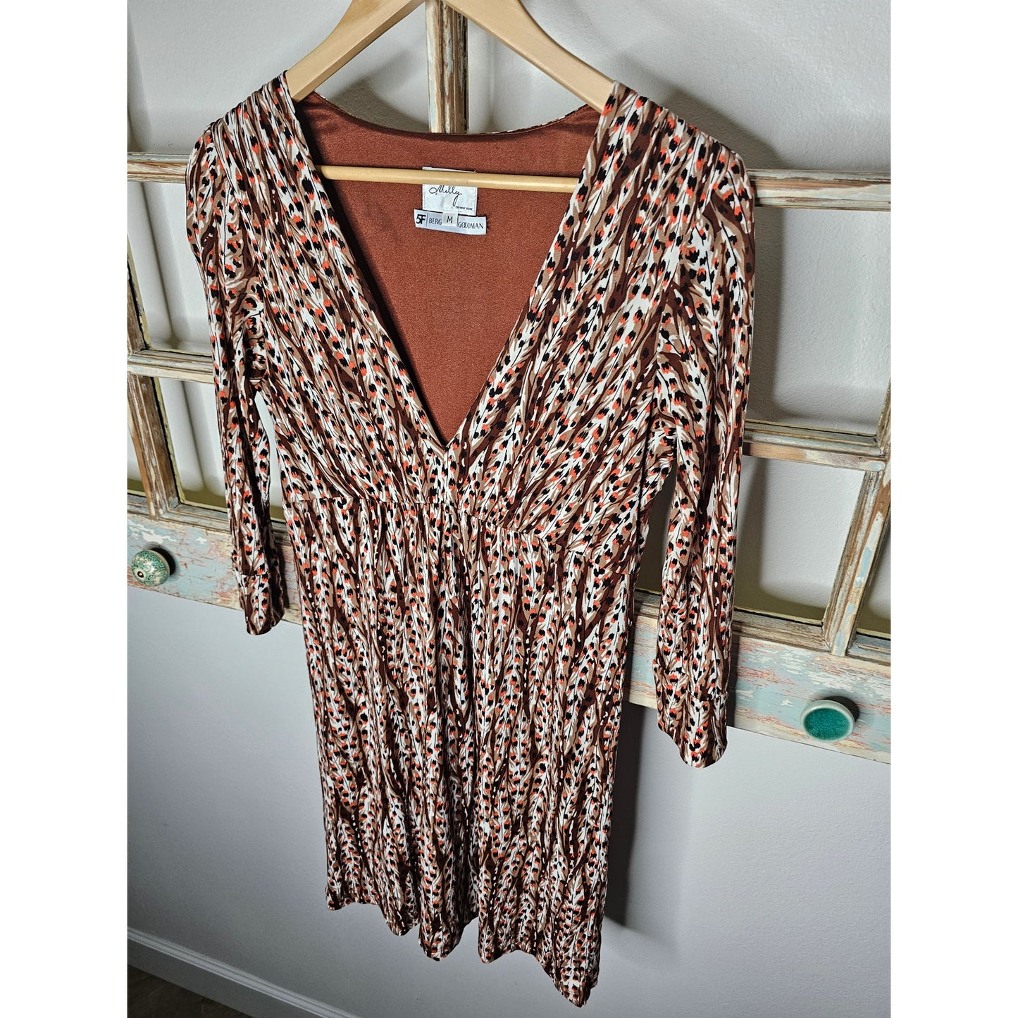 Vintage Milly Lined Mini Dress In a Brown Retro Print Size Medium