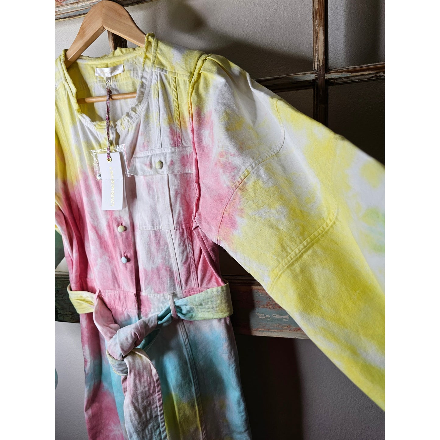 NWT Love Shack Fancy Paca Jumpsuit Rainbow Radial Tie Dye Size 6