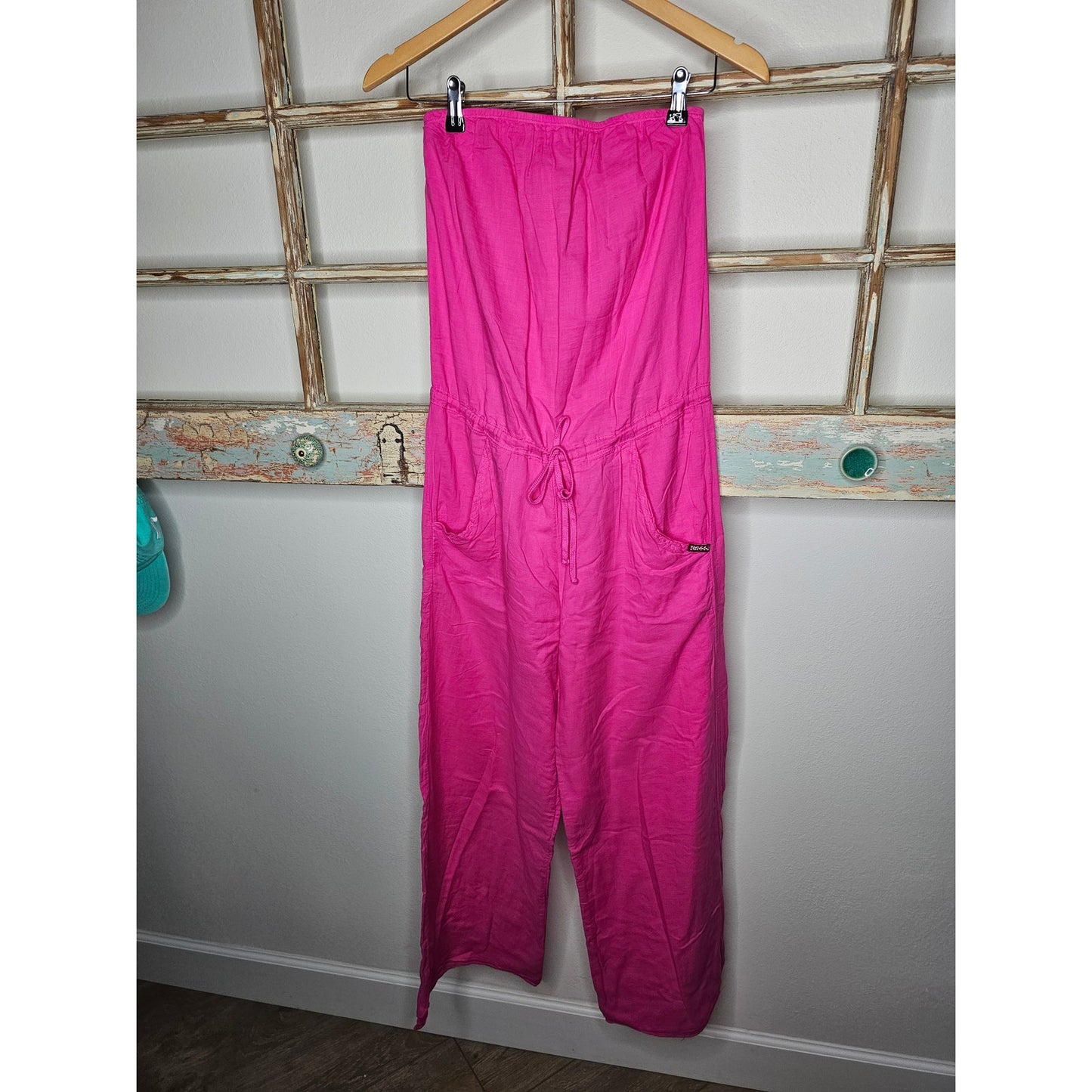 Hot Pink Strapless Drawstring Wide Leg Jumpsuit Ladies size XS