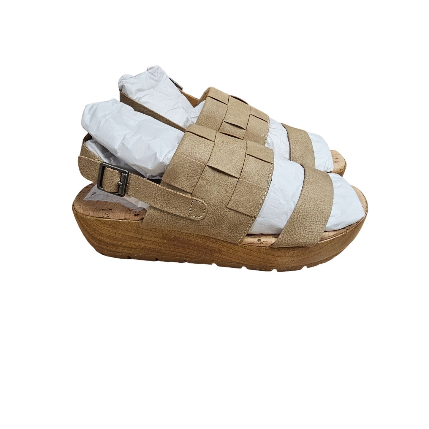 NWOB Korks Fraya natural Leather Comfort Wedge Sandals Ladies size 8