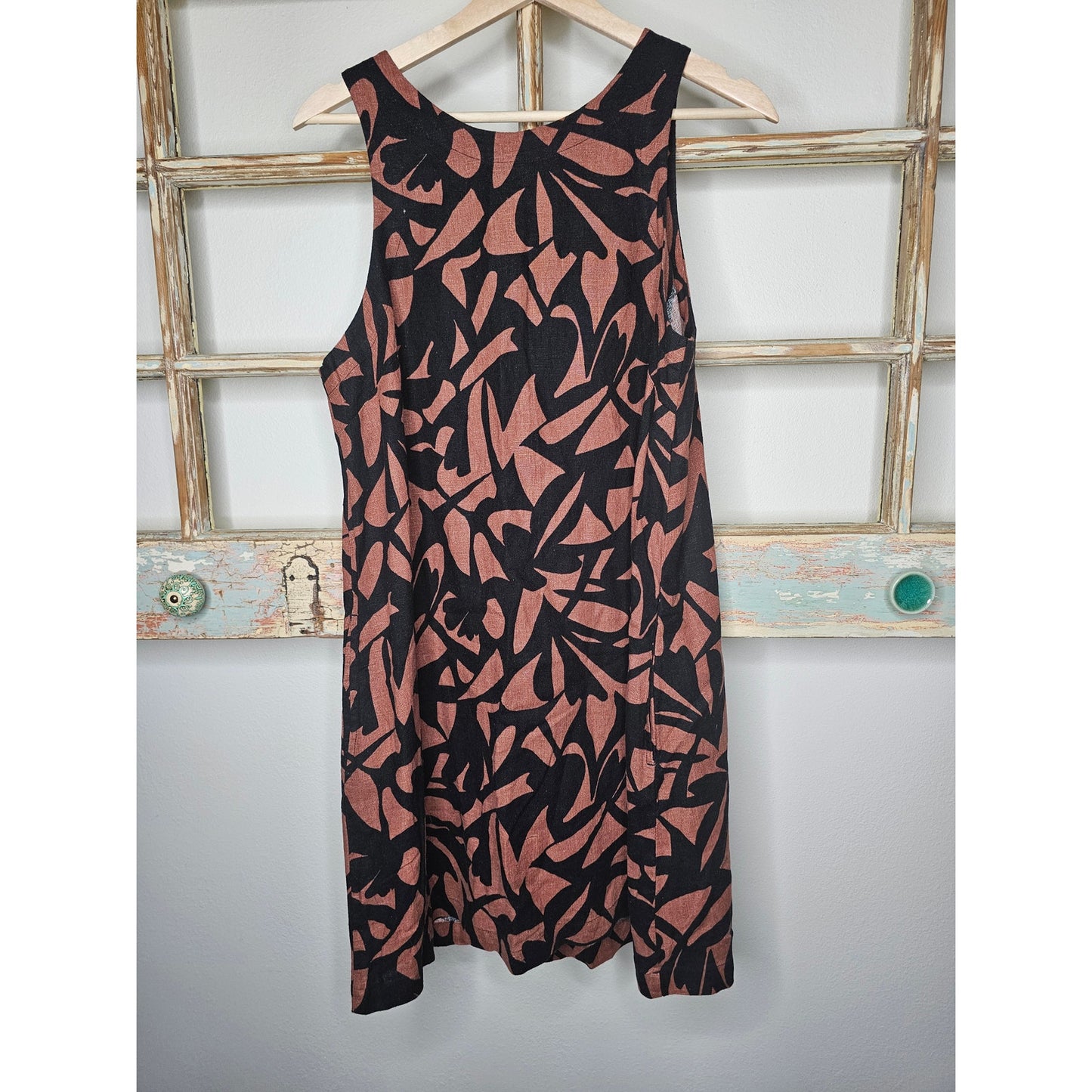 NWT Black/Brown Floral Linen Blend Dress Ladies Size Medium