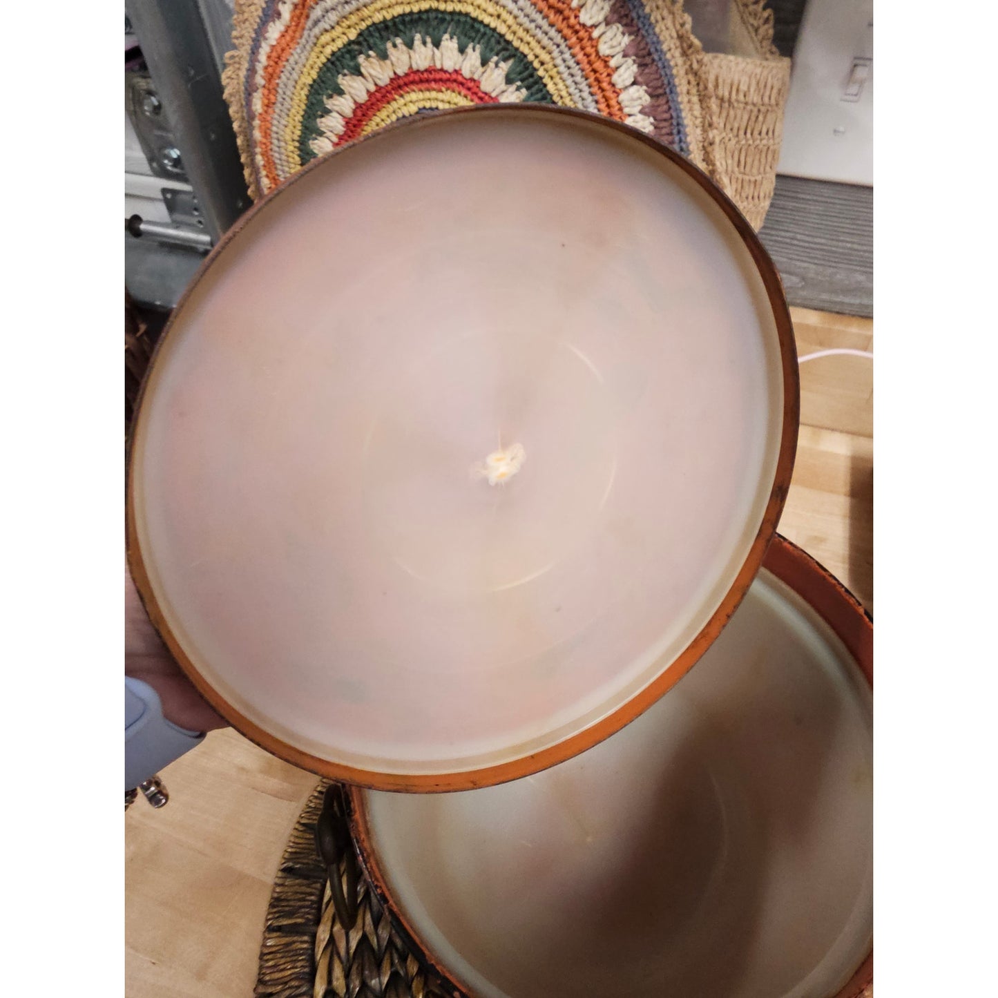 Vintage Cinnabar orange With black Wash/Trim Ice bucket Brass accents
