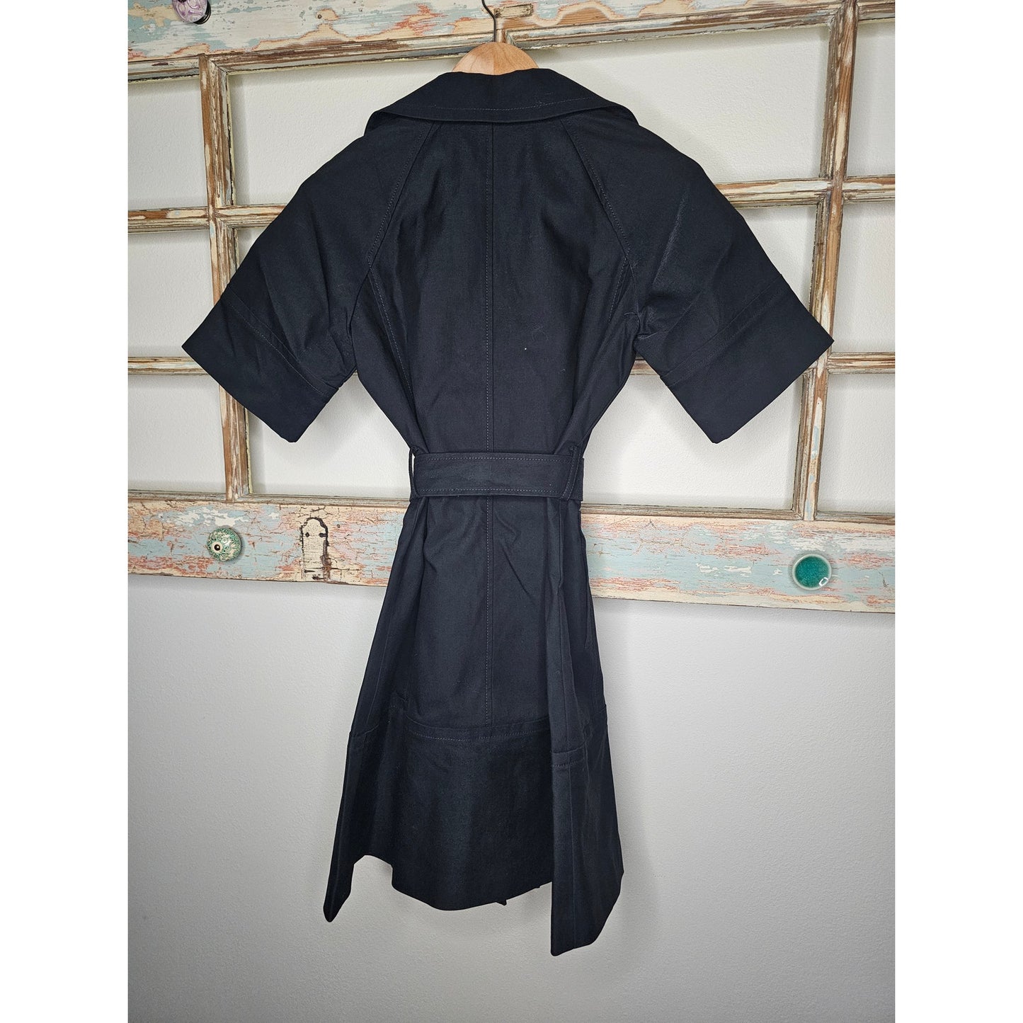 Theory Black Collared Trech Tailored Coat Dress Ladies size Small
