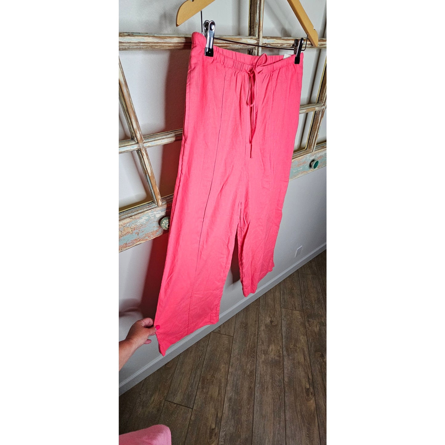 NWT Linen Wide Leg Watermelon Pants w pockets and drawstring waist size Medium