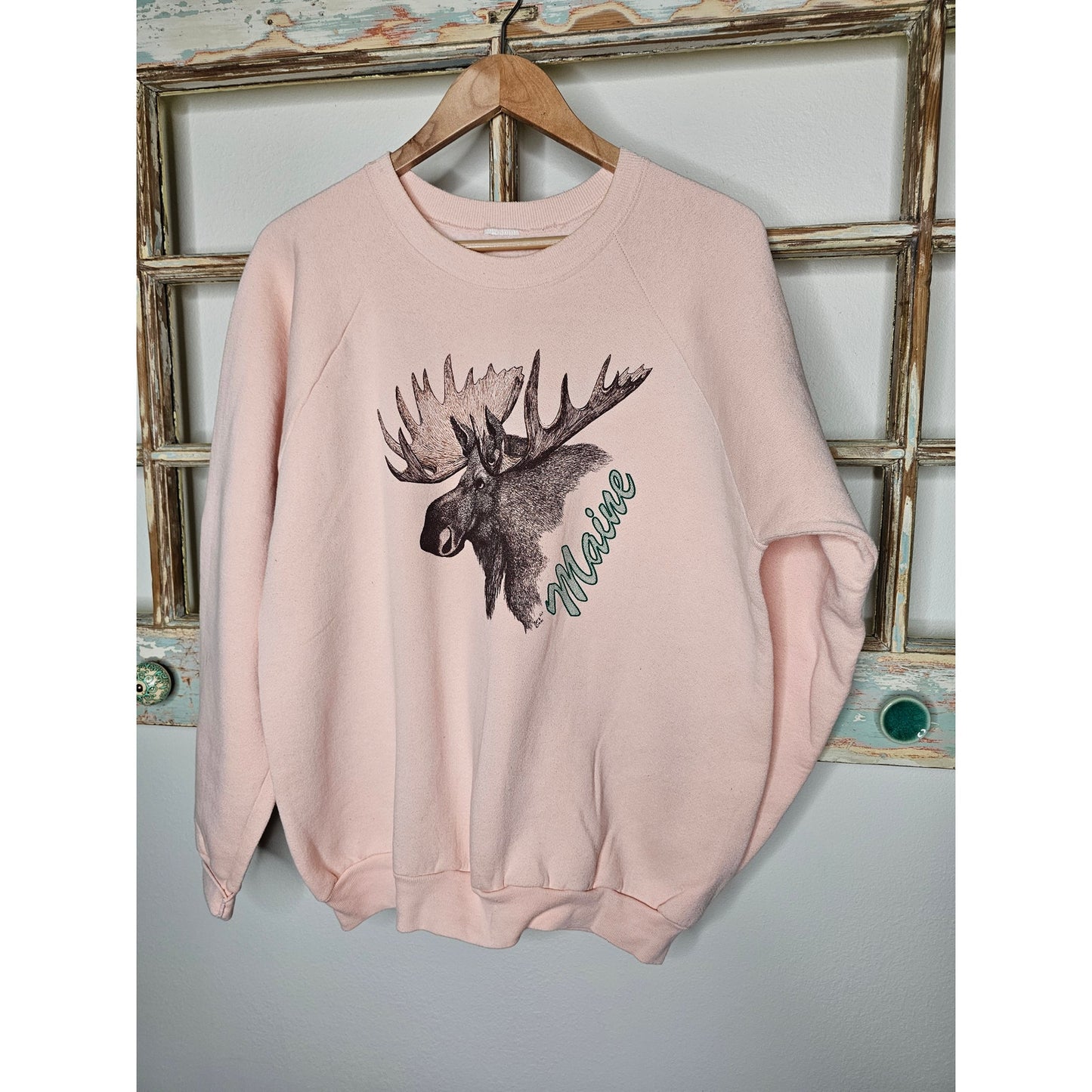 Vintage Maine Moose Peach Sweatshirt 1990 Ladies size XL