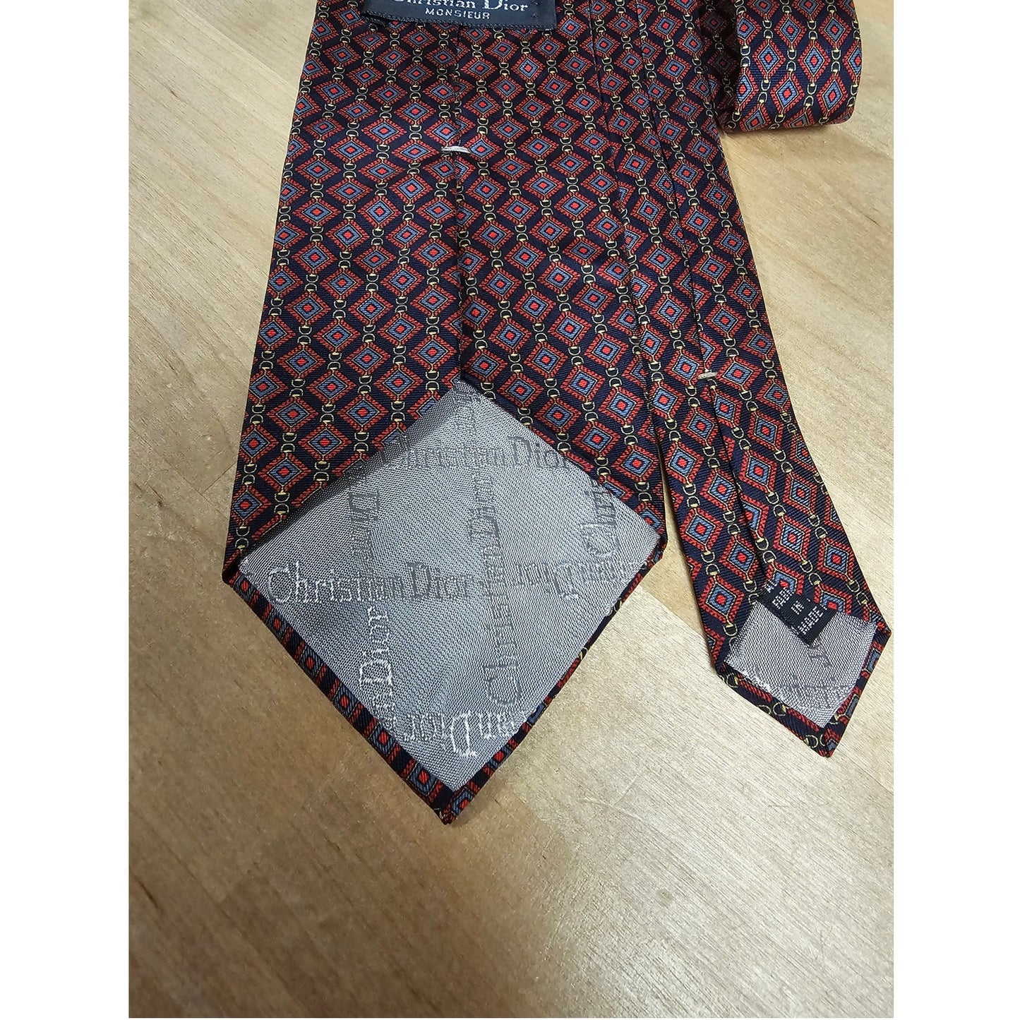 Vintage Christian Dior Monsieur Silk Tie Red/Blue W/ Bridle 3.5" Widest