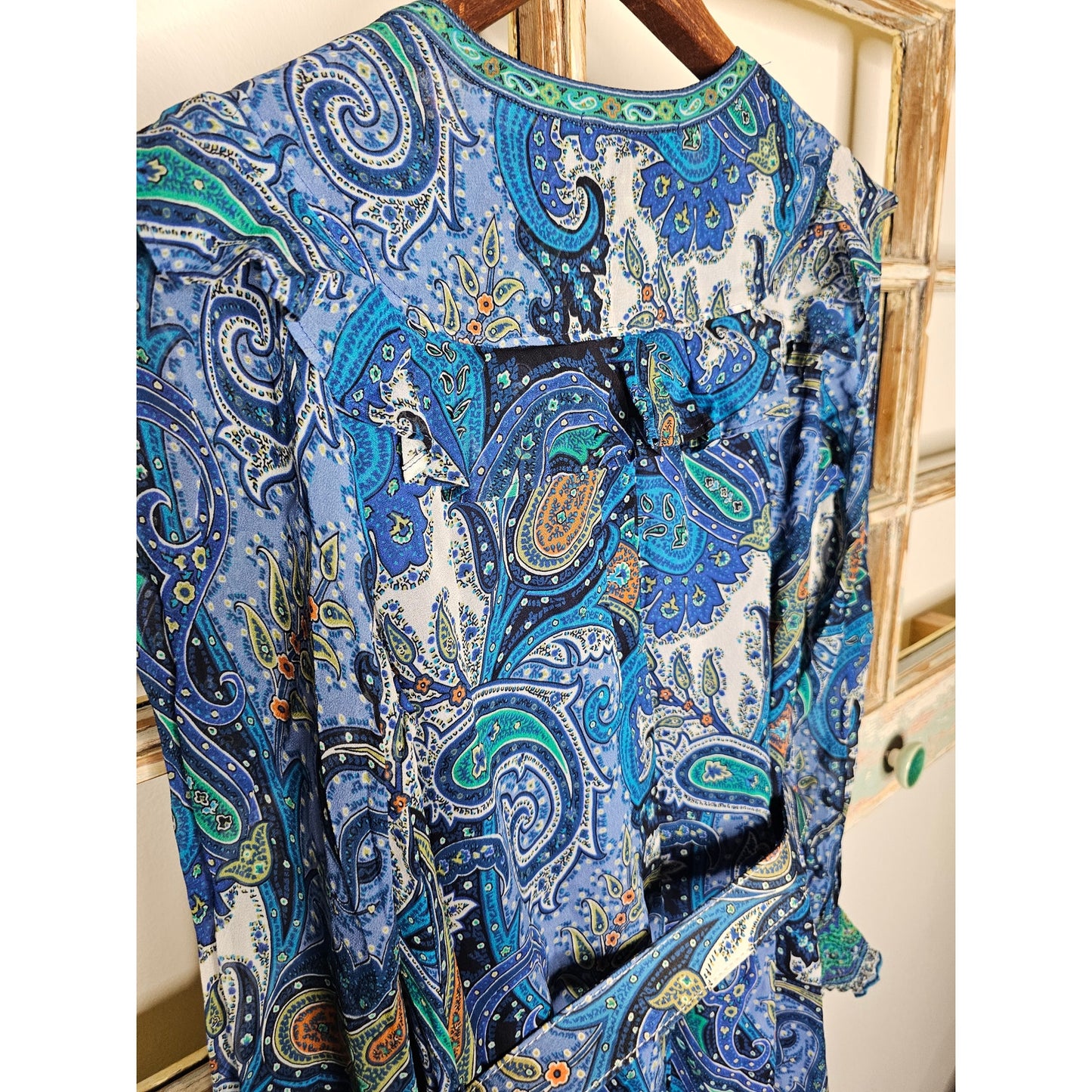 NWT Hale Bob Paisley Blue lightweight Dress Sheer long Sleeves ladies size XS