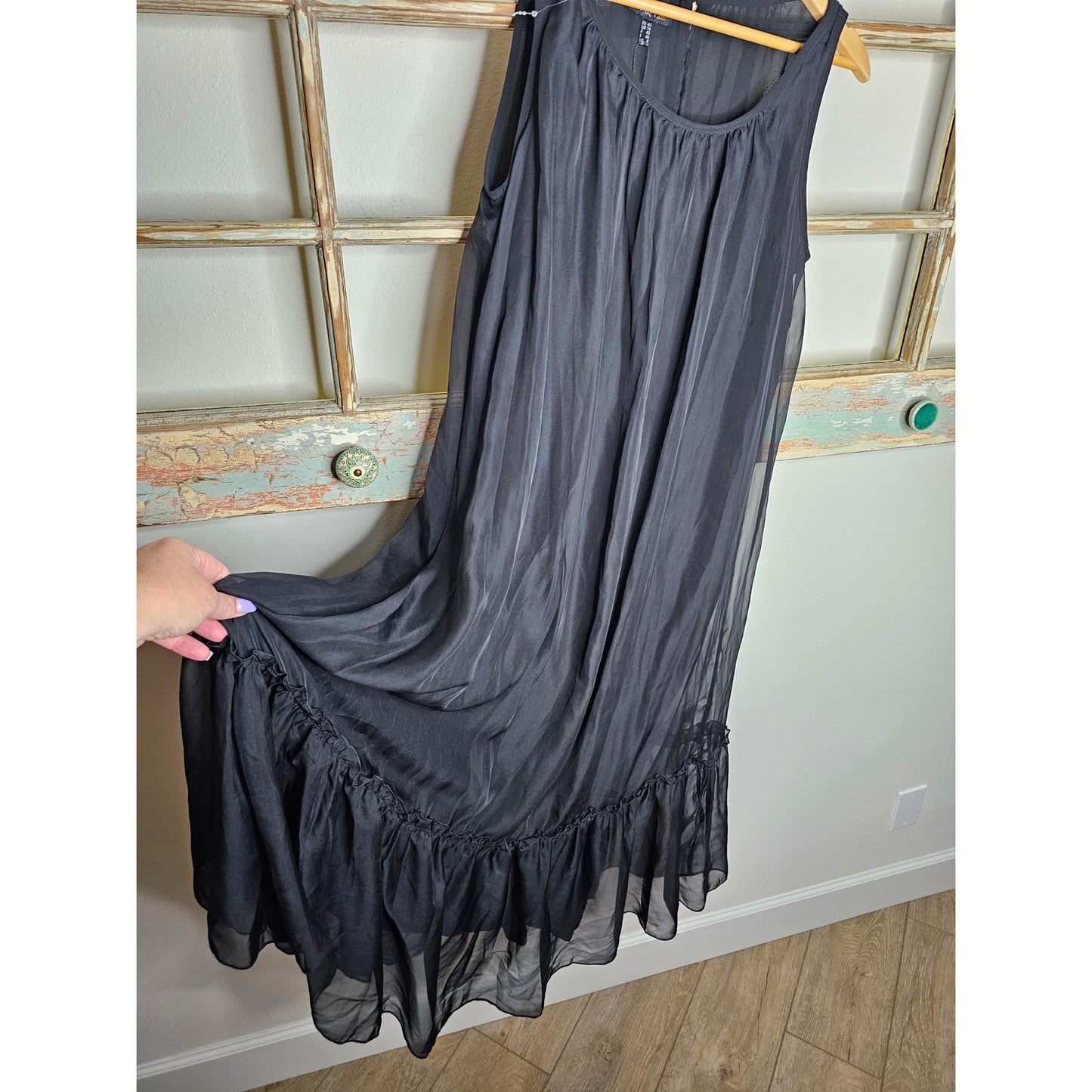 NWT APART Black Sleeveless Dress slip dress with Sheer overlay Size 8