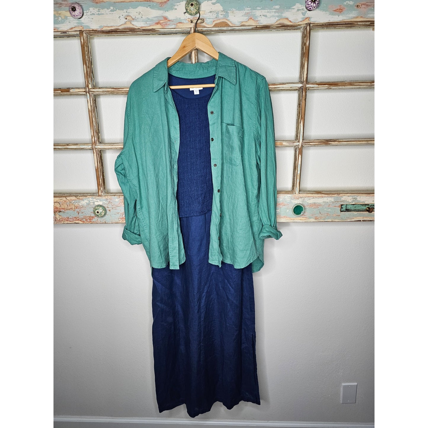 Vintage Linen Pure Jill Blue Midi Sleeveless Dress Ladies Size Small