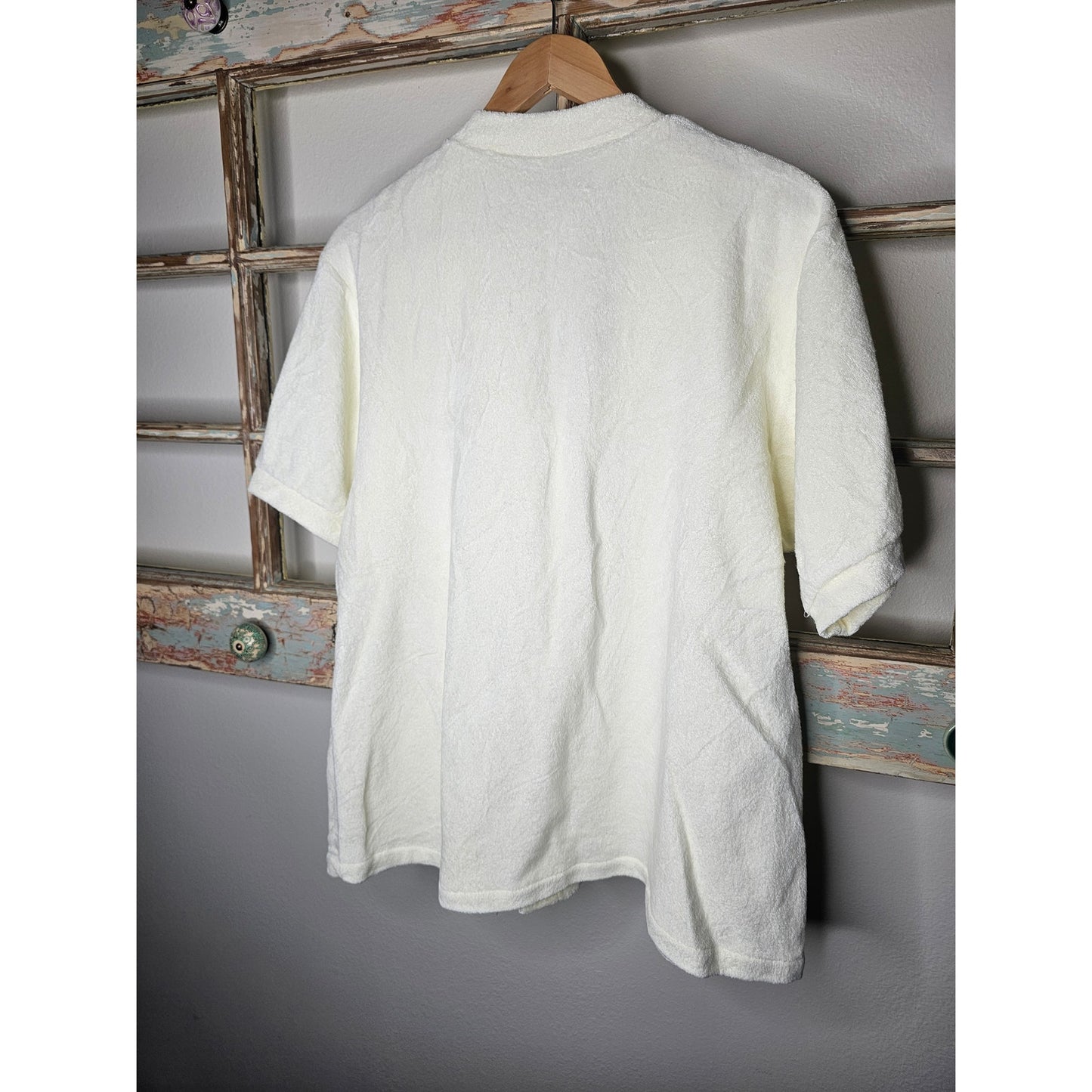 Vintage Cream Terry Cloth Zip Up Top W/ Pockets Oversized Unisen Size Small